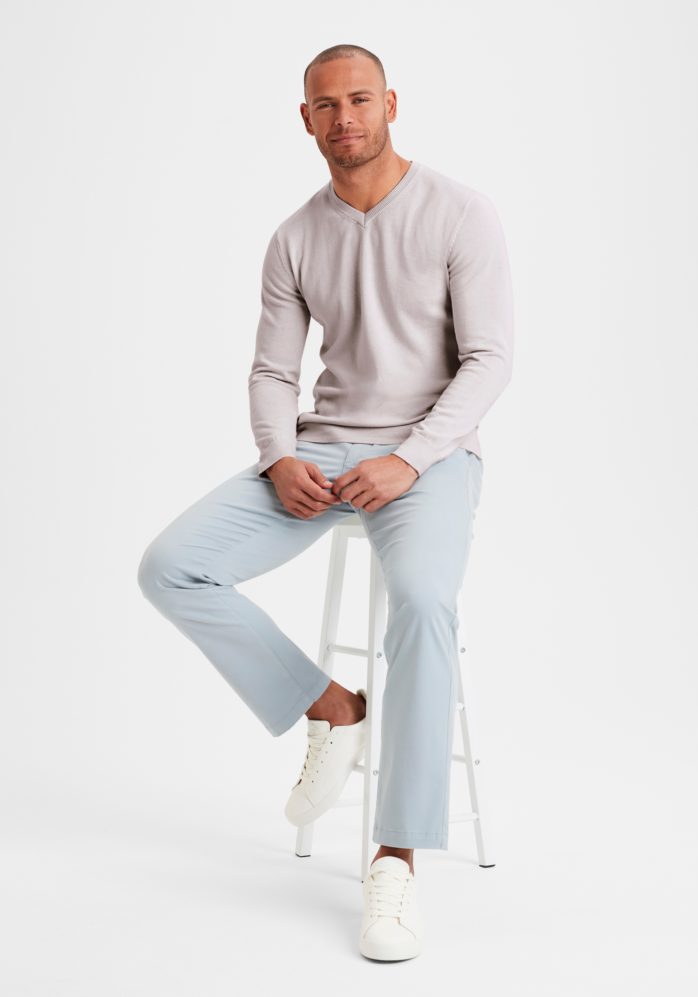 H.I.S Strickpullover mit V-Ausschnitt, Pullover aus Feinstrick, Baumwollmischung