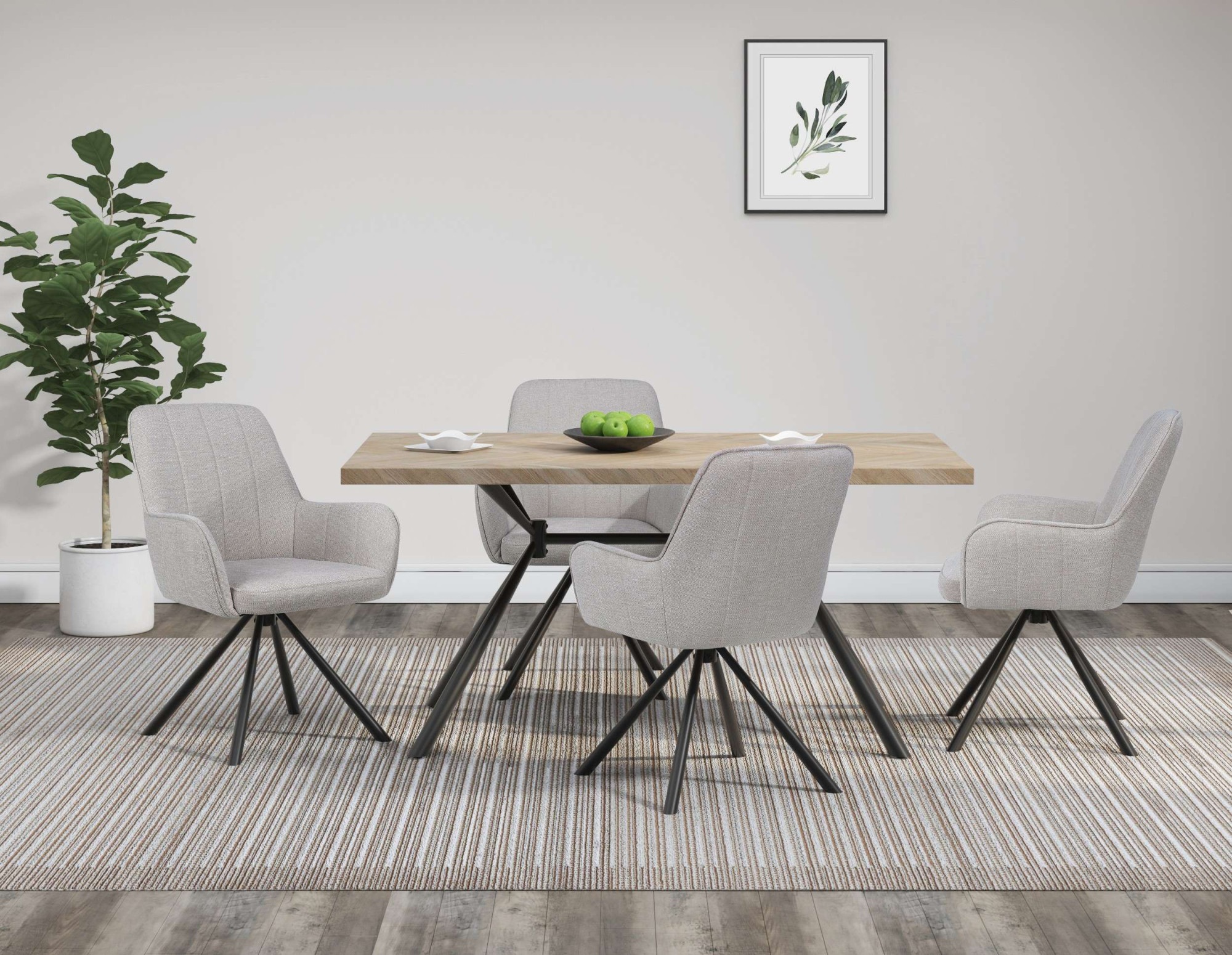 GOODproduct Table de salle à manger »Larchant« Tischplatte in Fischgrätoptik, schwarze Metallbeine, Höhe 76 cm