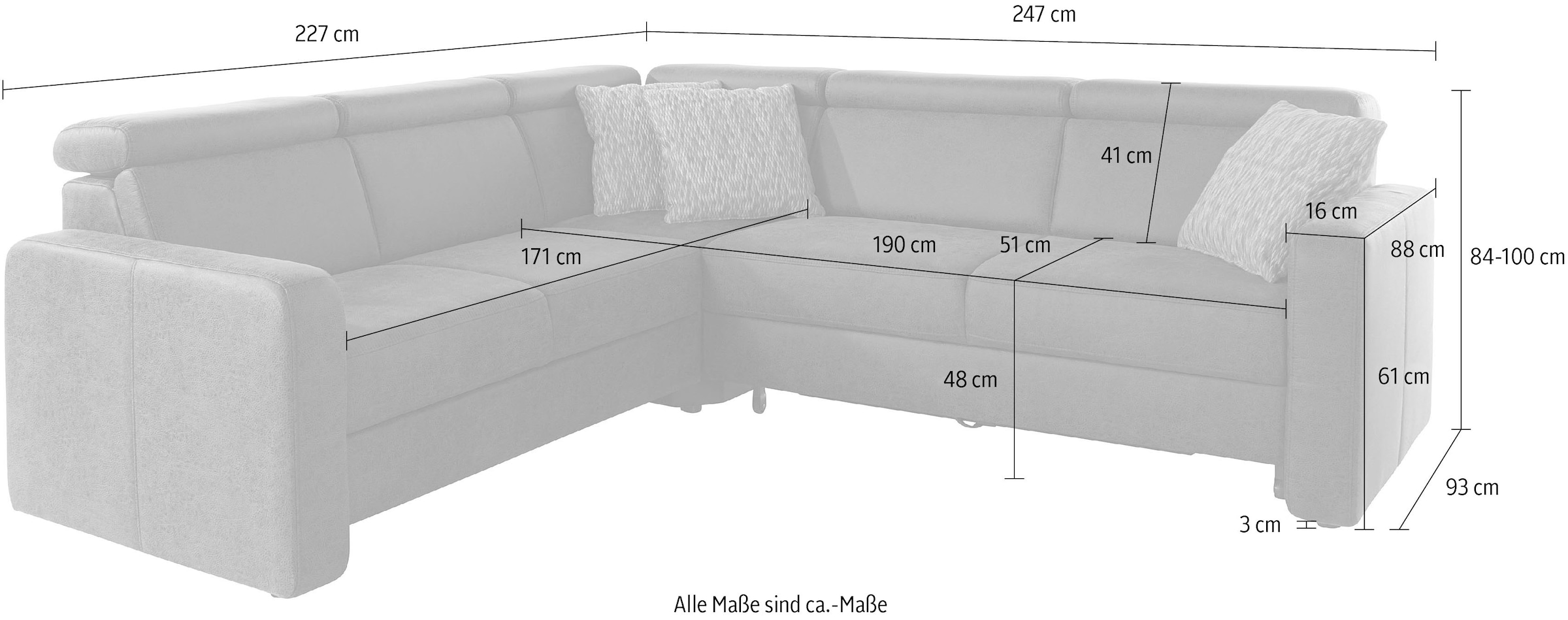 sit&more Canapé d'angle »Bologna L-Form« Kopfteilverstellung, wahlweise mit Bettfunktion und Schubkasten