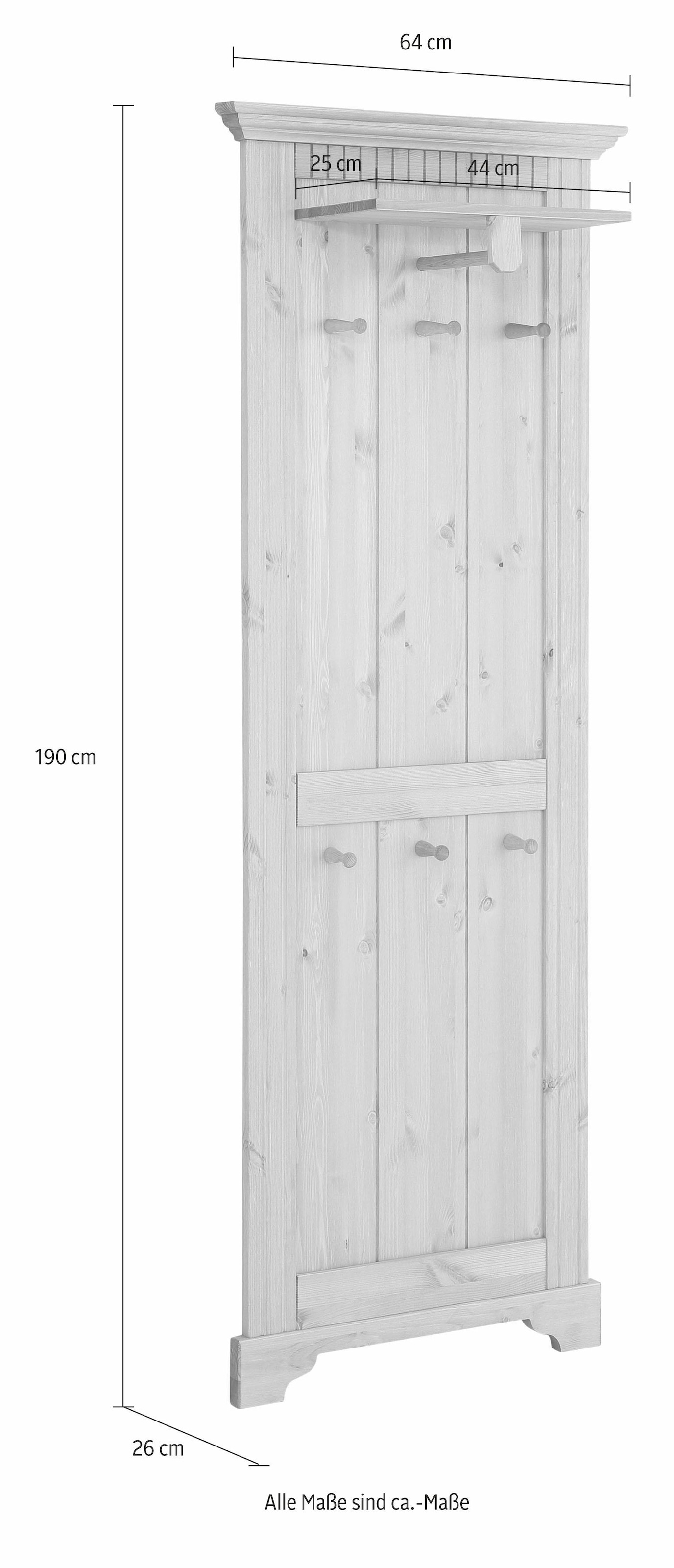 GOODproduct Panneau de vestiaire »Rustic« aus massiver Kiefer, Höhe 190 cm, mit Ablage, Holzhaken