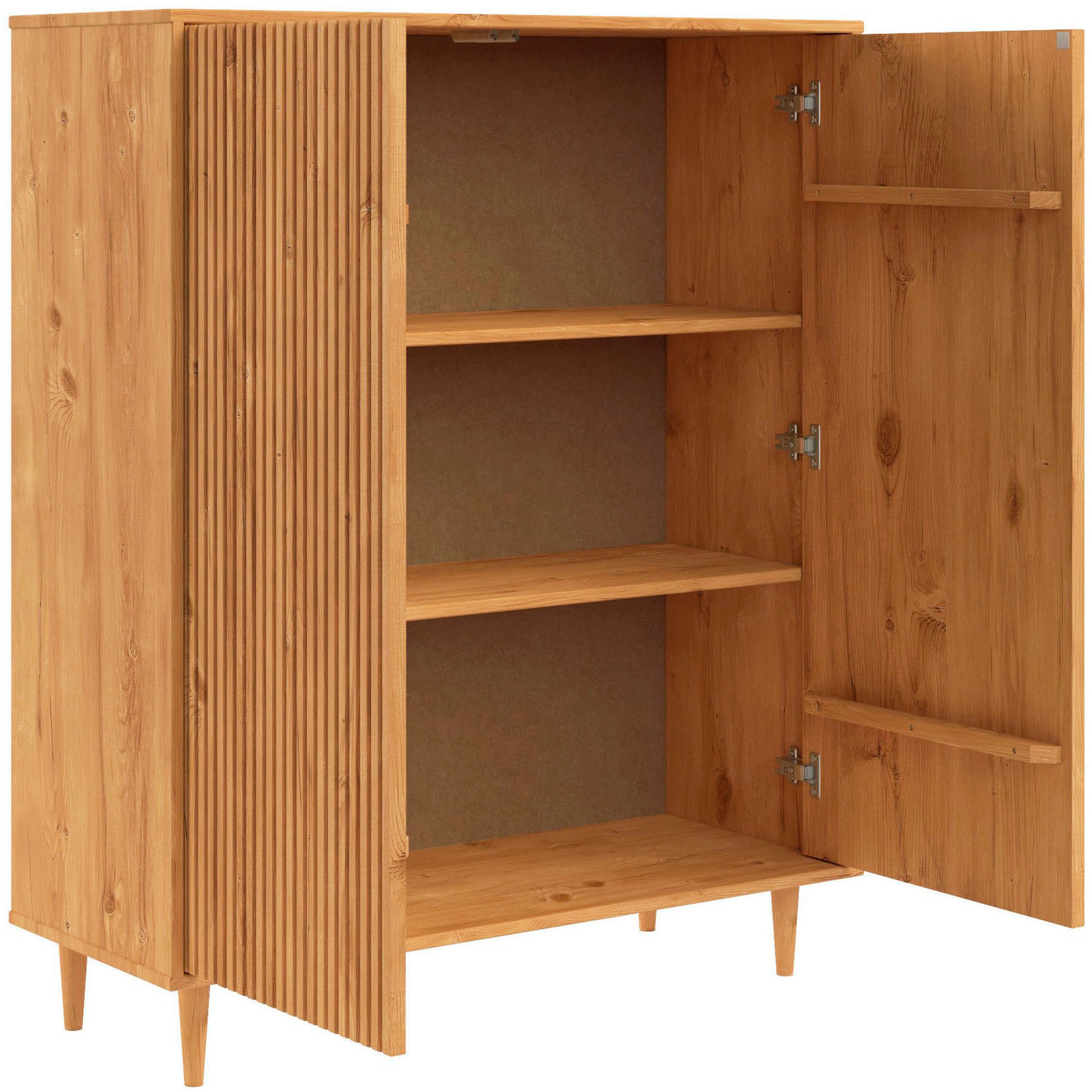 GOODproduct Buffet haut »Malmedy Front mit gefrästen Rillen« commode armoire moyenne en pin massif, push-to-open, L 100 cm