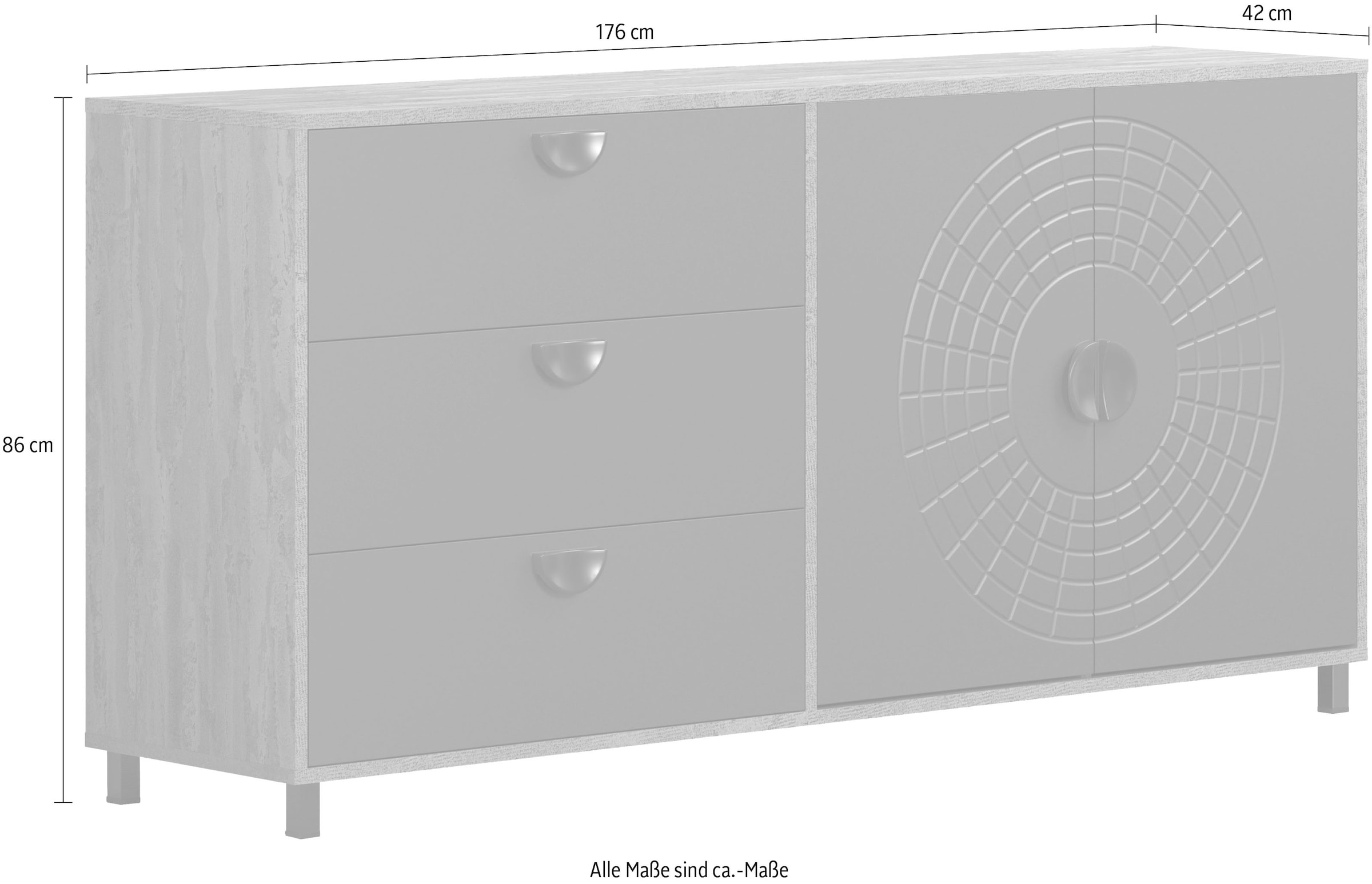 INOSIGN Sideboard »Fusion« 1 Stk. tlg. Kommode mit markantem Kreismuster - Antikoptik - (B/T/H) 176/42/86 cm