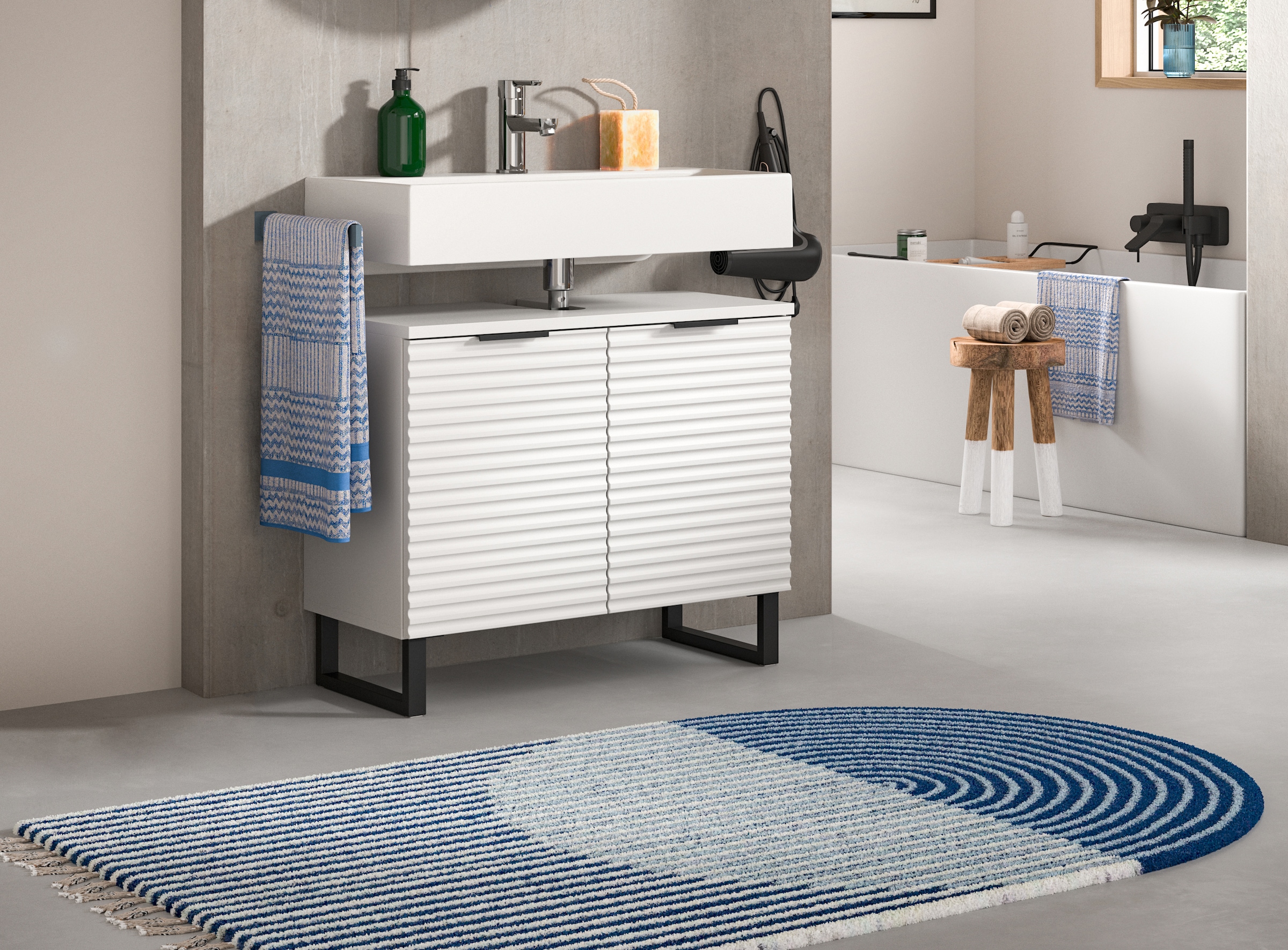 welltime Armoire sous lavabo »Litica, Breite 70 cm, inkl. Siphonausschnitt, 1 Einlegeboden, 2 Türen« Badschrank, Waschbeckenschrank, Badezimmer, Bad-Möbel