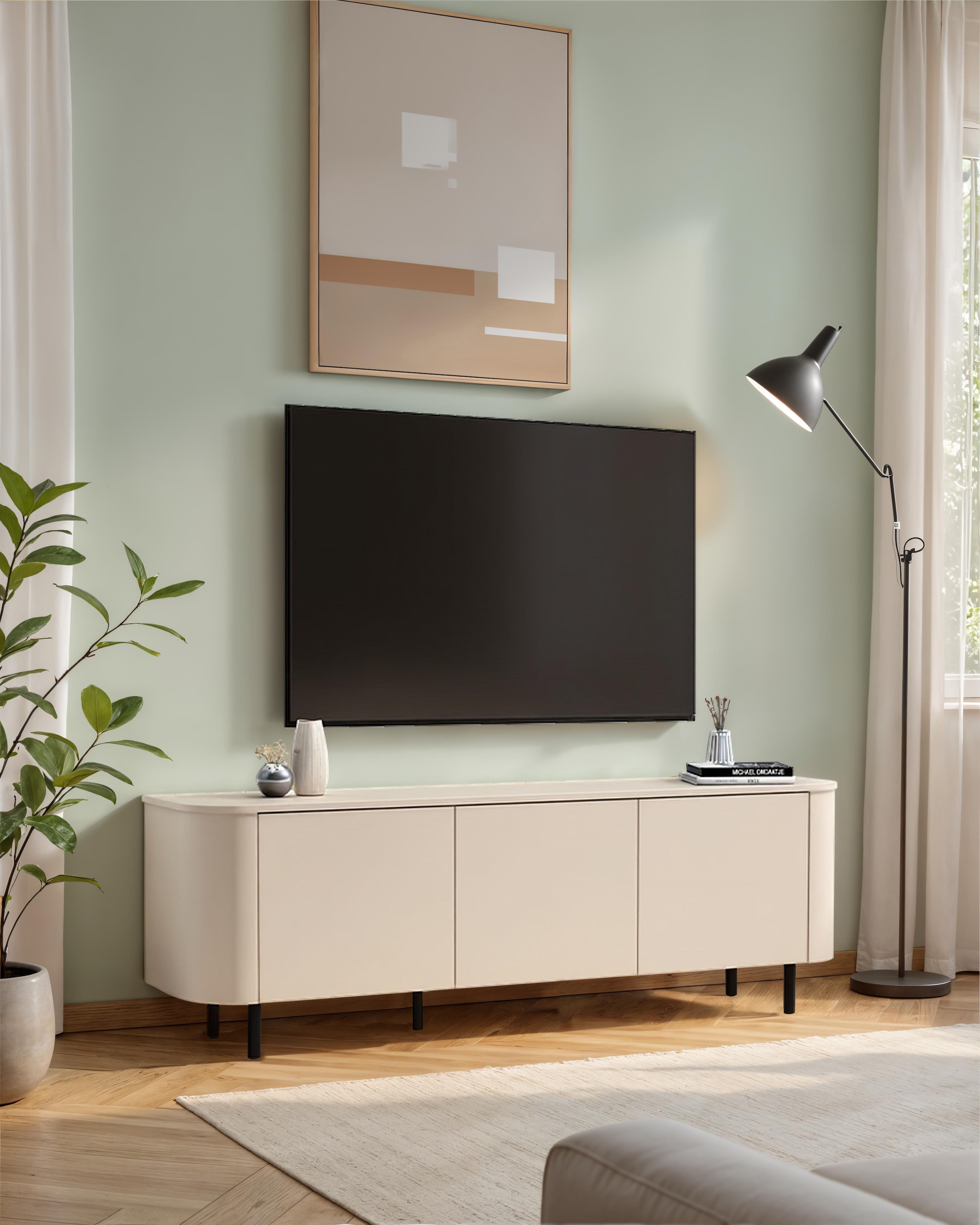GOODproduct Table basse »Lido, 181 cm breit, 3 Türen, TV-Schrank, TV-Kommode, Medienboard« Formgebogenes MDF, Stirnseiten mit Rundung, Push-to-open, Metallfüsse