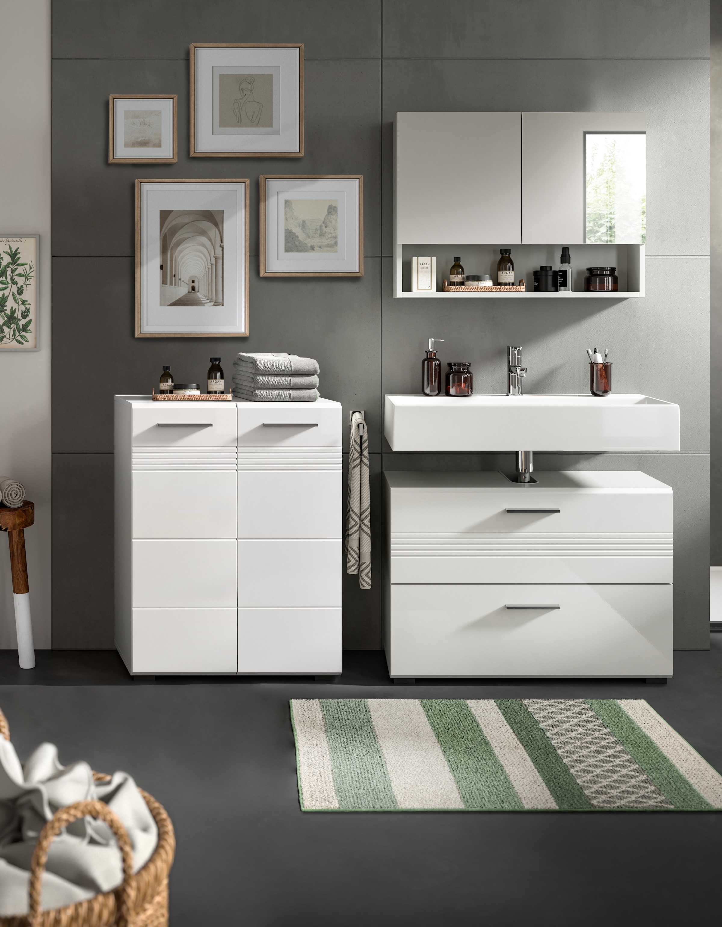 welltime Badmöbel-Set »Calicio, bestehend aus: Midischrank, Waschbeckenunterschrank,« 3 Stk. tlg.