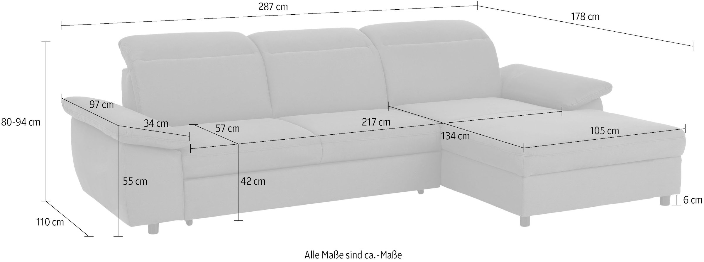 Home affaire Ecksofa »Mauritius L-Form« mit Kopfteil- und Armlehnverstellung, mit Bettfunktion und Bettkasten