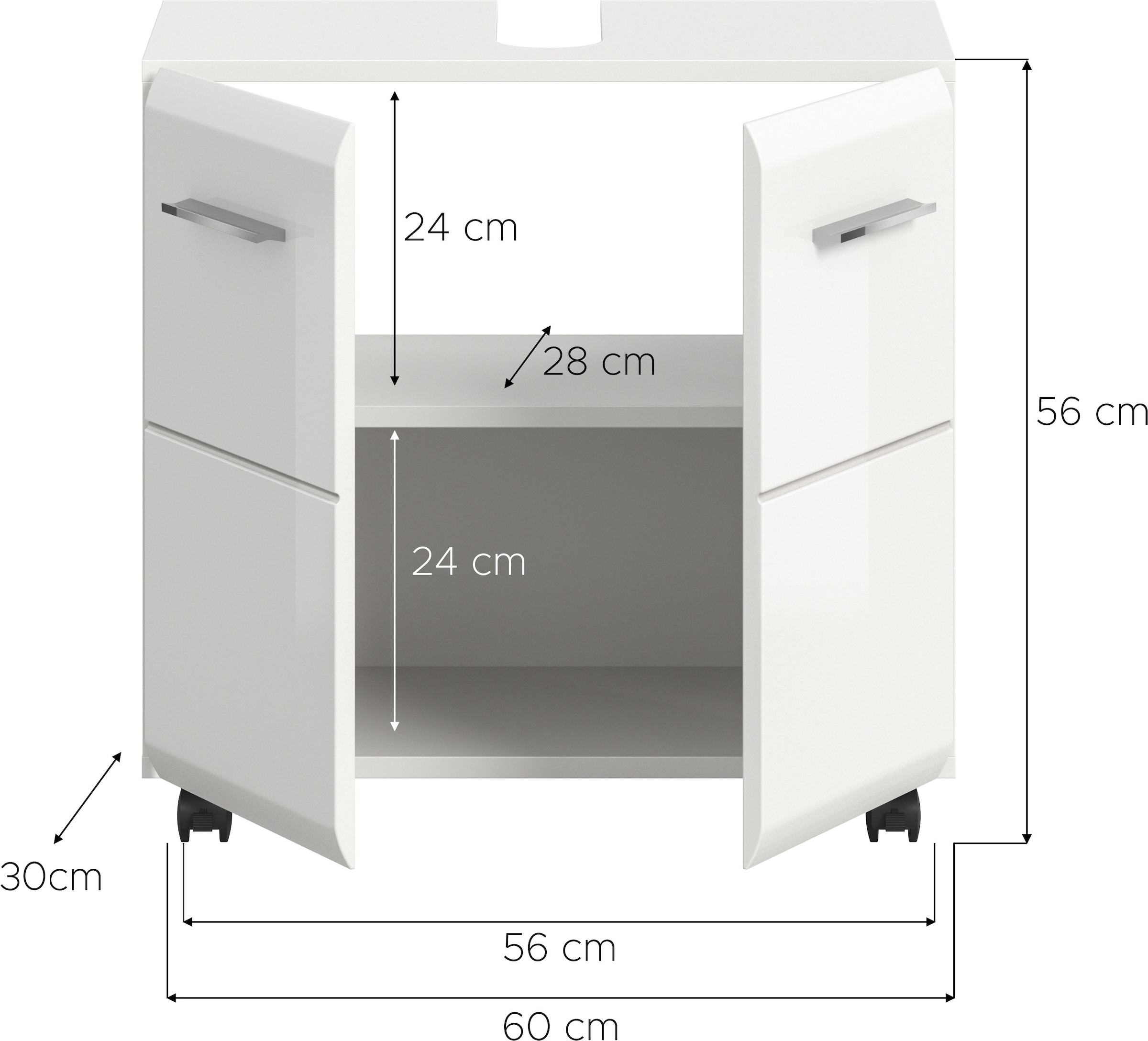 welltime Waschbeckenunterschrank »FLORENZ,  Breite 60cm, inkl. Siphonausschnitt, mit Türen oder Schüben« TOPSELLER!,  hochwertige MDF Front, Griff schwarz, Badschrank, Bad