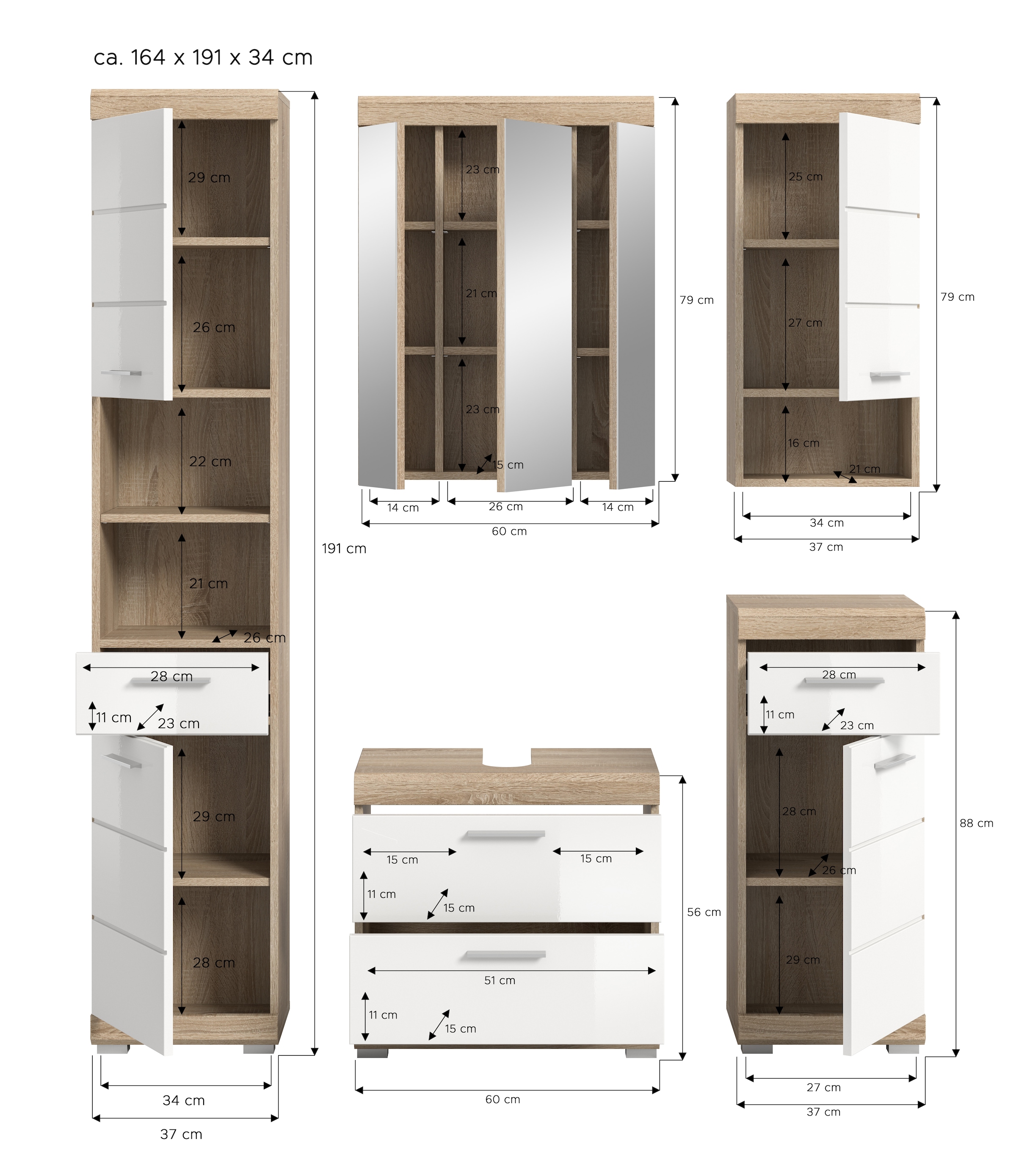 INOSIGN Badmöbel-Set »Siena, 5 teilig, bestehend aus:« Set, TOPSELLER!, 5 Stk. tlg.