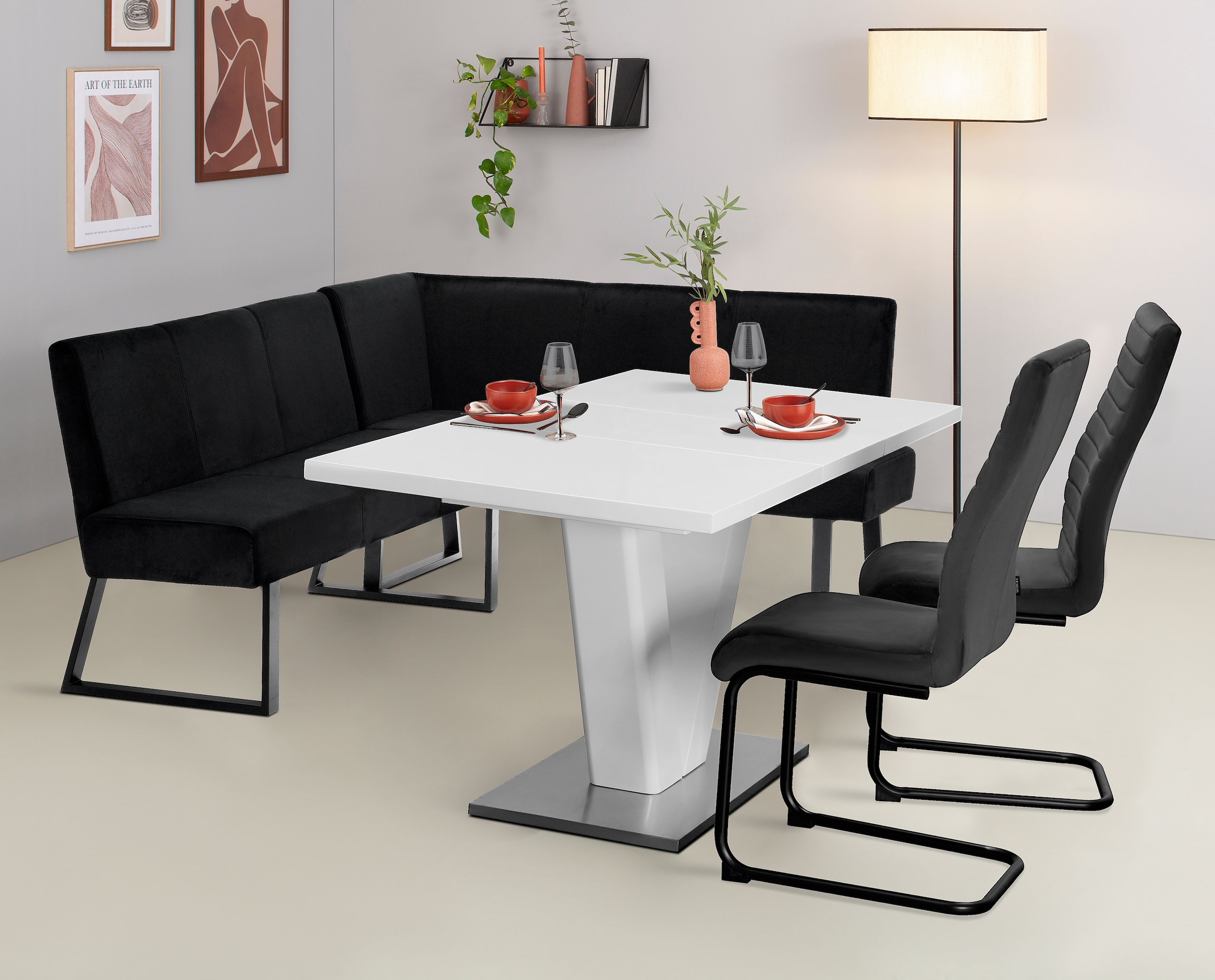 GOODproduct Banc d'angle »Gladiole,« Sitzbank, Esszimmerbank, Bank,  mit Taschenfederkern, schwarzes Metallgestell, Breite 190 cm