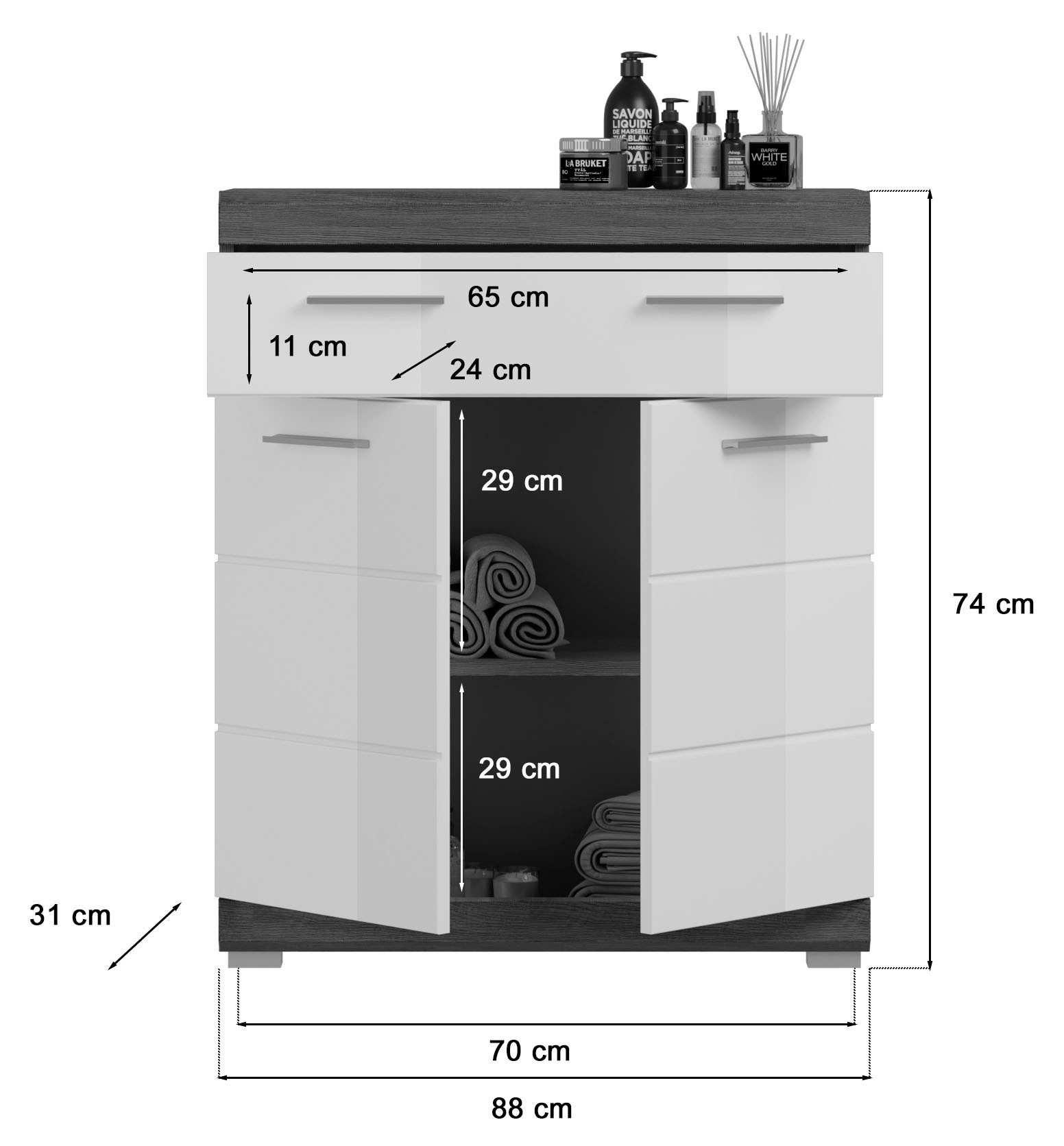 INOSIGN Unterschrank »SIENA, Breite 74cm, 2 Tür, 1 Schubkasten, 2 Fächer, MDF-Front« TOPSELLER!,  in verschiedenen Farben erhältlich, Badmöbel, Badschrank, Kommode, Bad