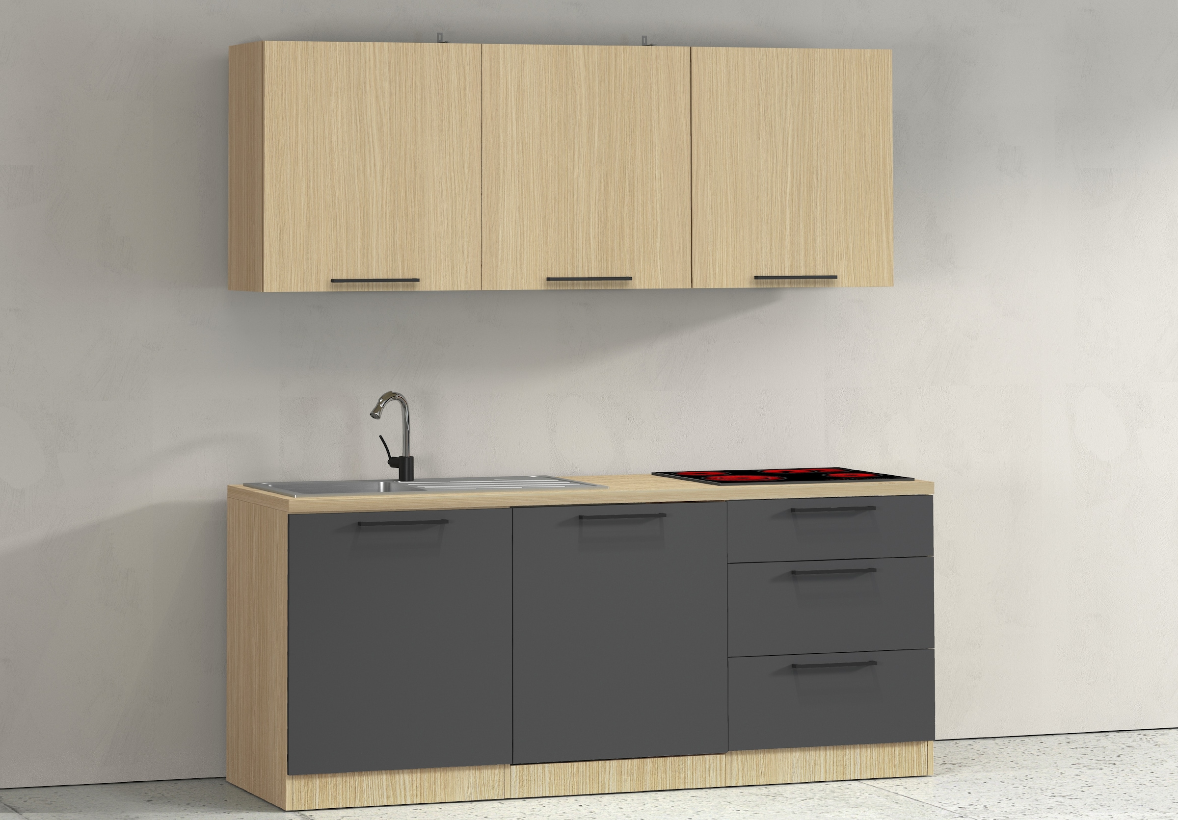 KOCHSTATION Kitchenette »Luna, Küchenzeile mit Spüle + Siphon, ohne E-Geräte« Breite 182 cm,Türen mit Soft-Close Funktion, Metalgriffe,Made in Italy