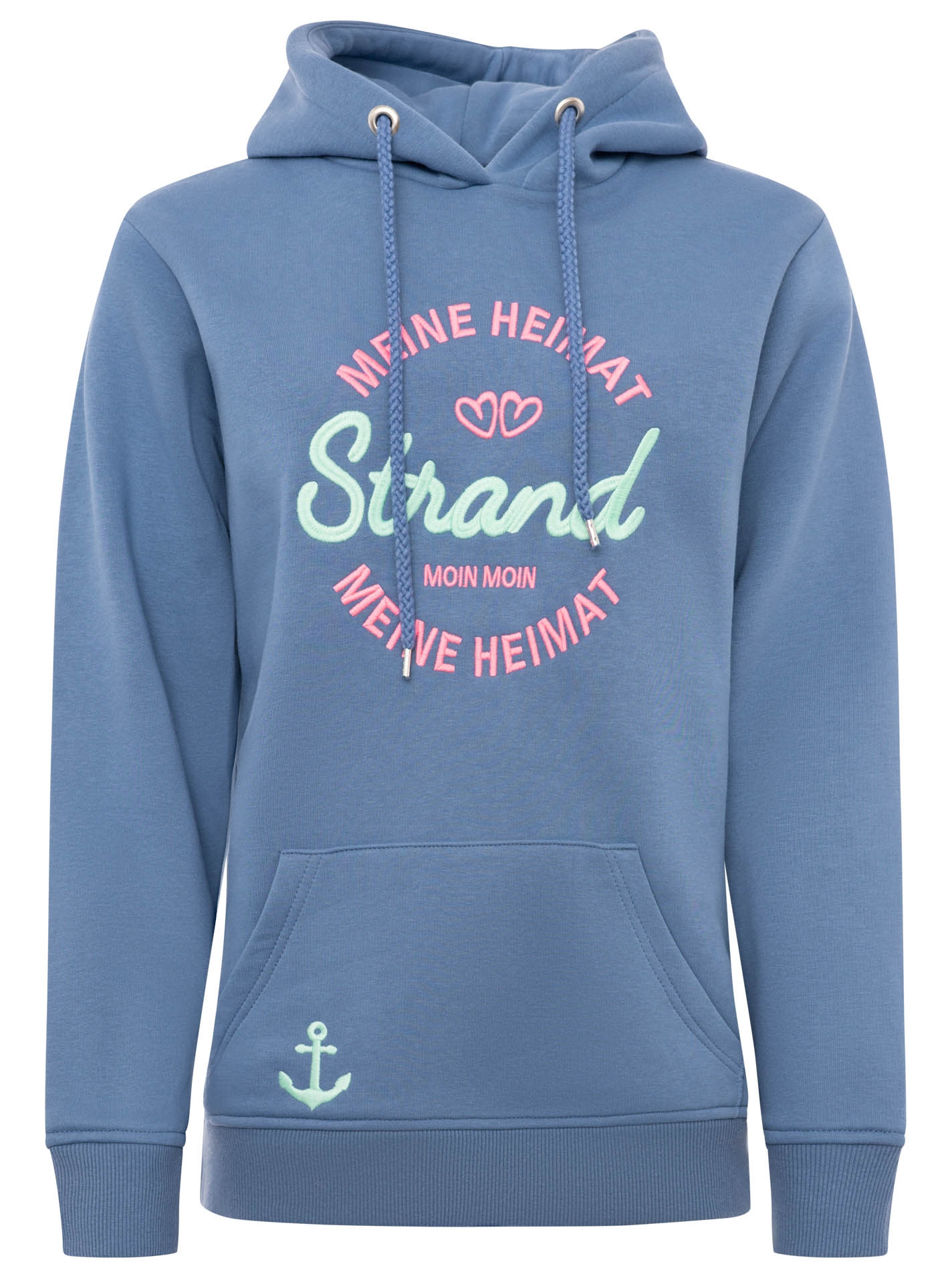 Zwillingsherz Hoodie »"Meine Heimat"«, avec inscription « Strand » brodée devant et derrière
