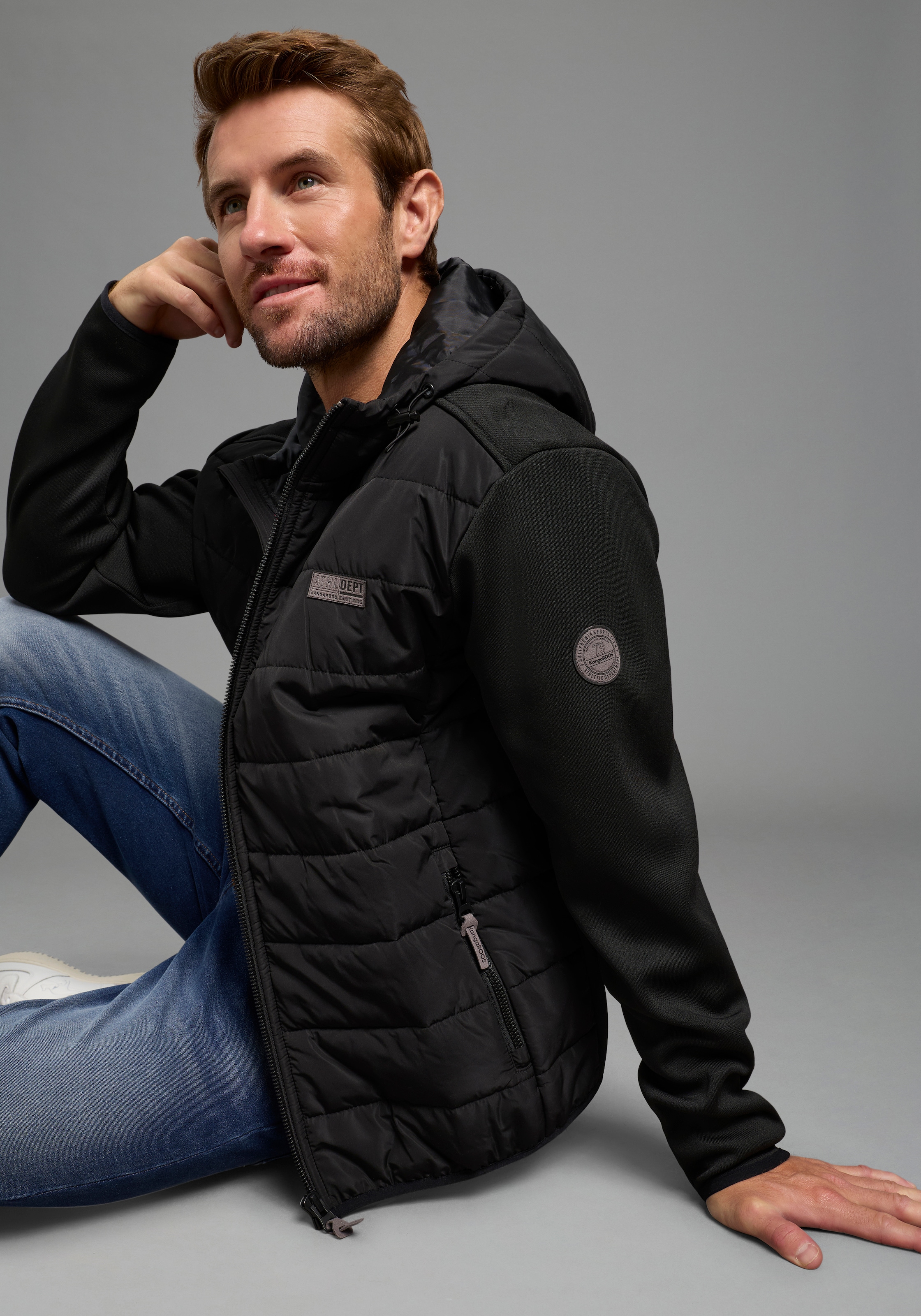 KangaROOS Veste hybride mit Kapuze mit Kapuze und Kordelzügen, mit Fleece-Innenfutter, Übergangsjacke