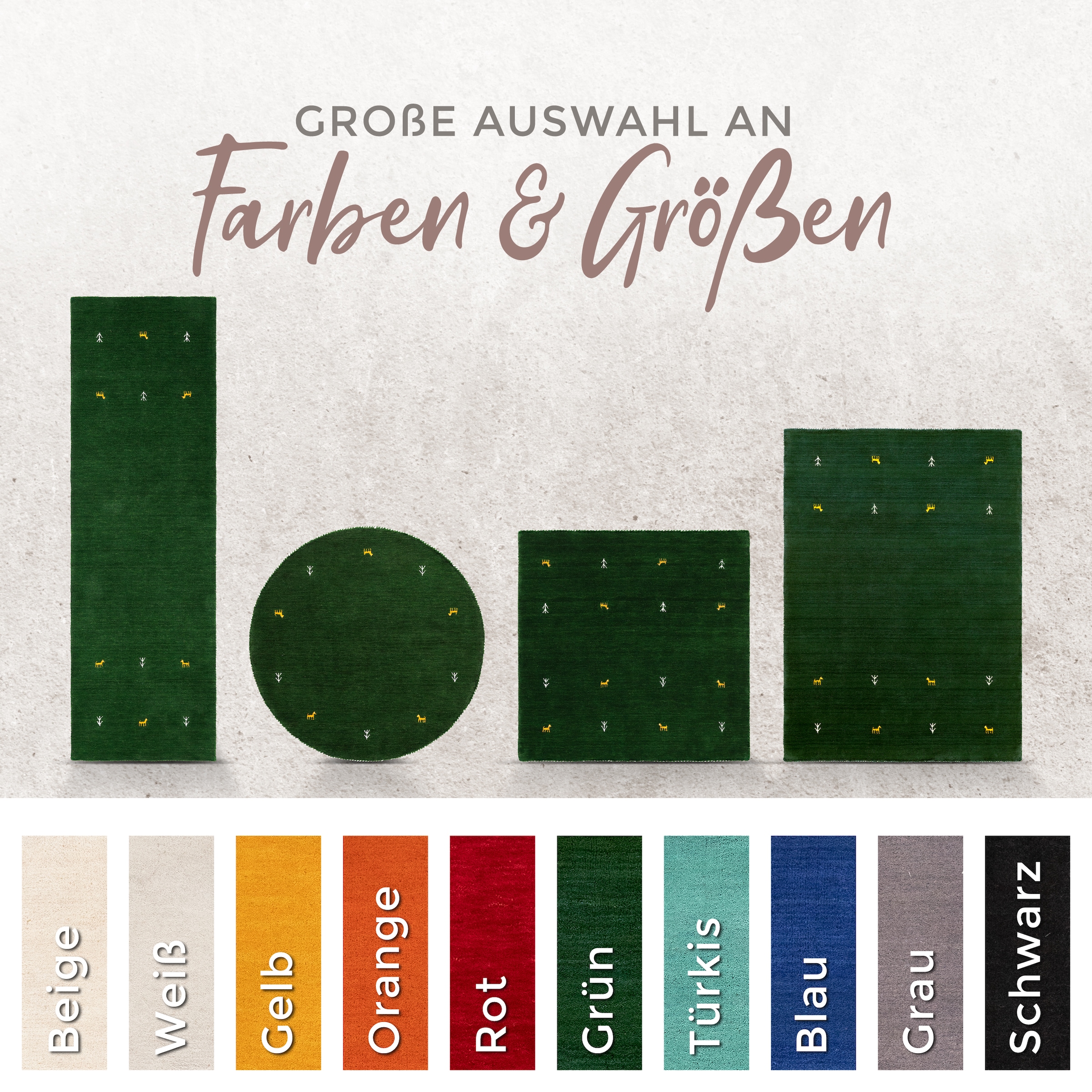 carpetfine Wollteppich »Gabbeh Uni,  auch als Läufer und Rund erhältlich« rechteckig 15 mm Höhe reine Wolle, handgewebt, Gabbeh Loom Tiermotiv, grosse Farbauswahl