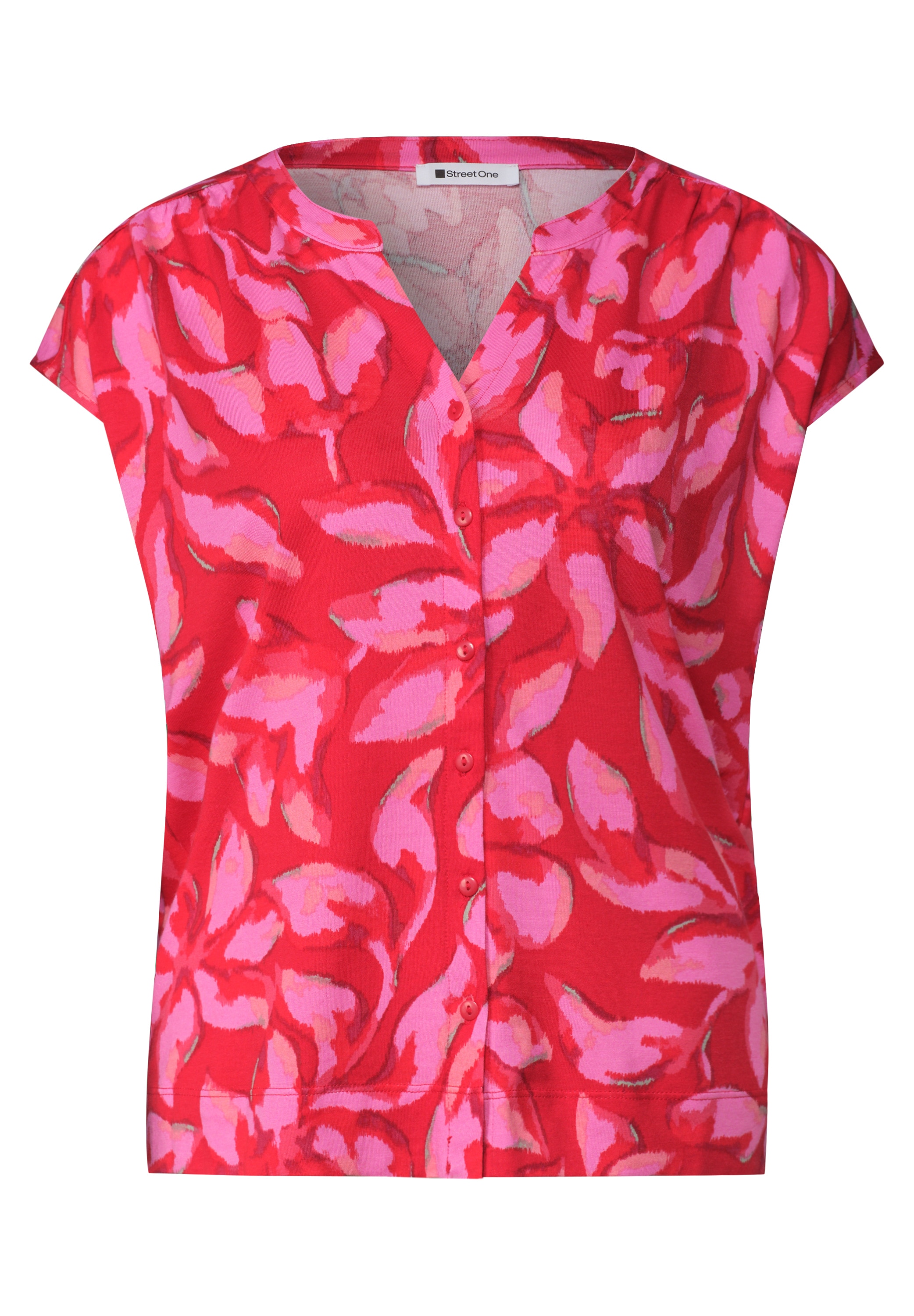 STREET ONE Haut de chemise t-shirt d'été à motif floral avec patte de boutonnage