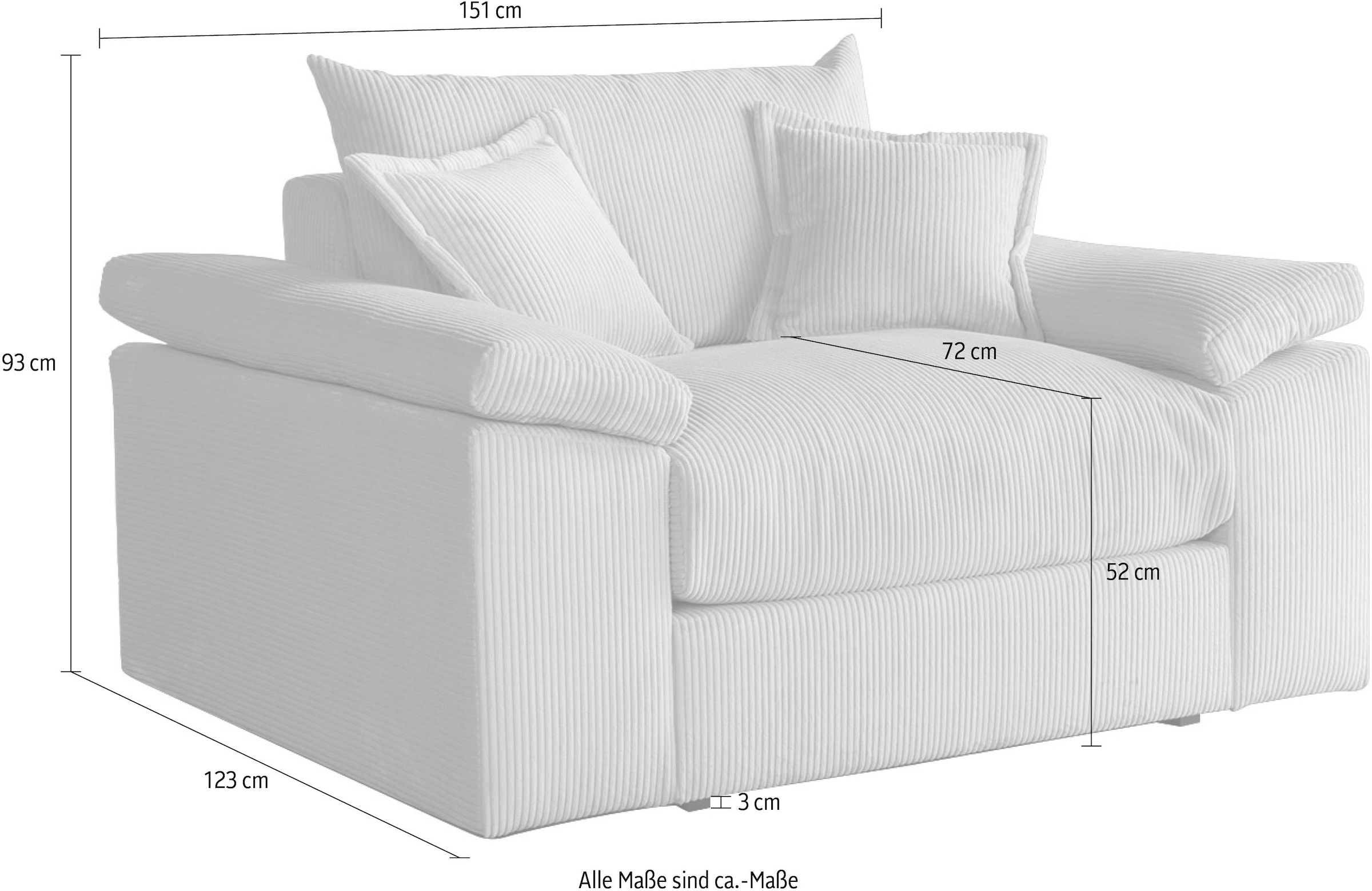 Home affaire Fauteuil XXL »Soft&Cosy, B: 151 cm - OTTO. Verlässliche Qualität.« Mega-Sessel, Cord oder Chenille-Struktur, mit 2 Zierkissen