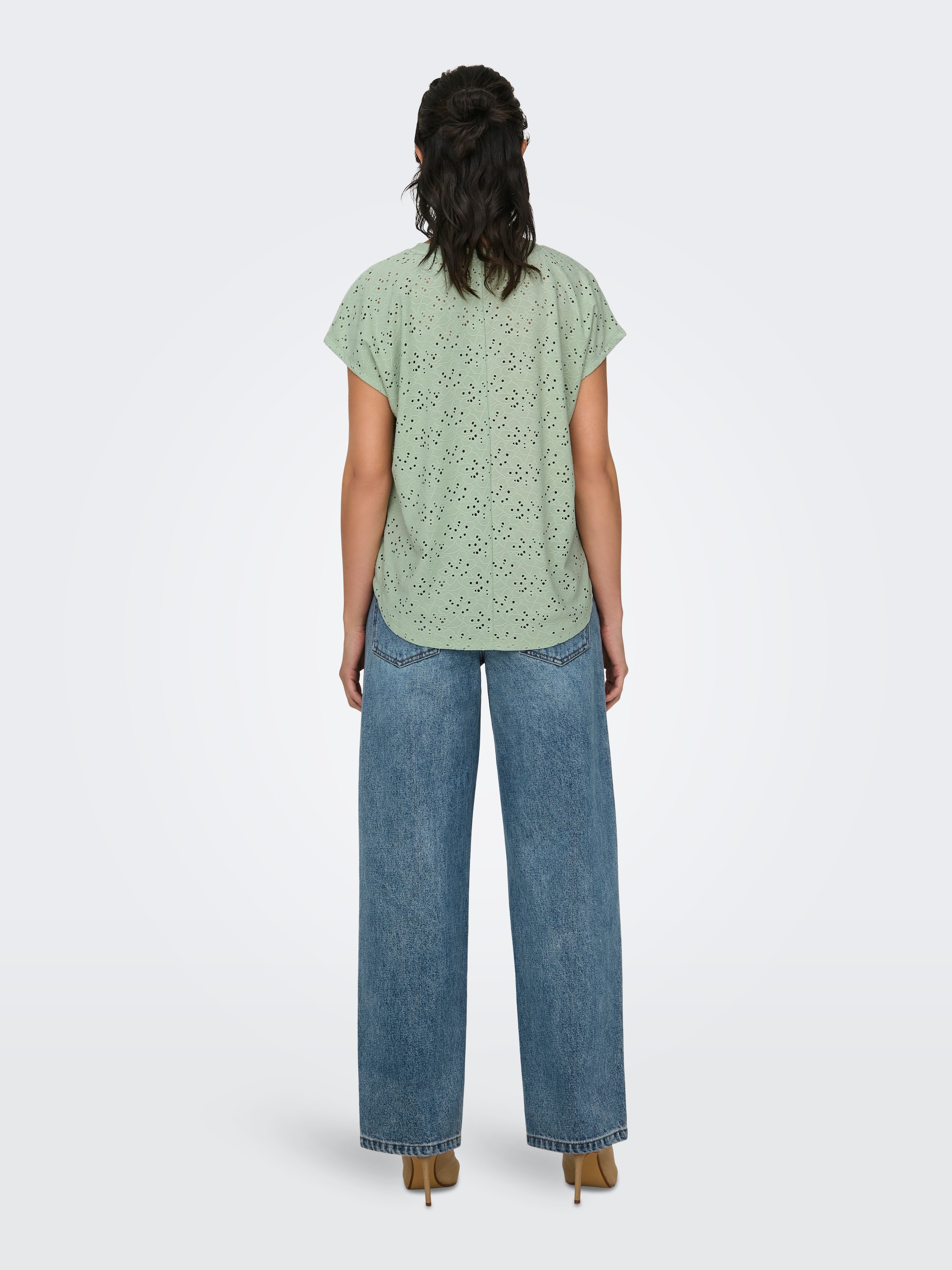 ONLY Kurzarmshirt »ONLSMILLA LIFE S/S TOP JRS NOOS« regular fit, modisch, Single Jersey, Materialmix, Rundhals