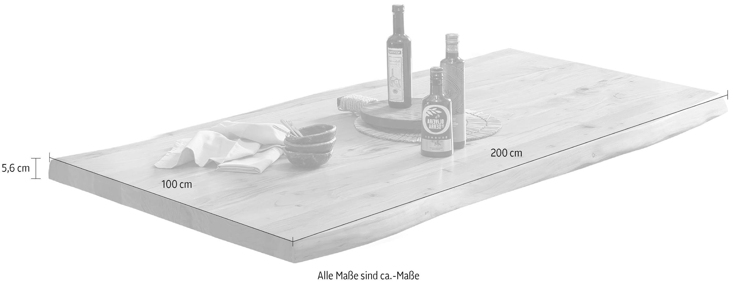 SIT Plateau de table »Manavgat aus massiver Akazie mit natürlicher Baumkante« 1 cuis tlg. Plateau en bois d'acacia de 56 mm d'épaisseur avec chant naturel comme sur l'arbre