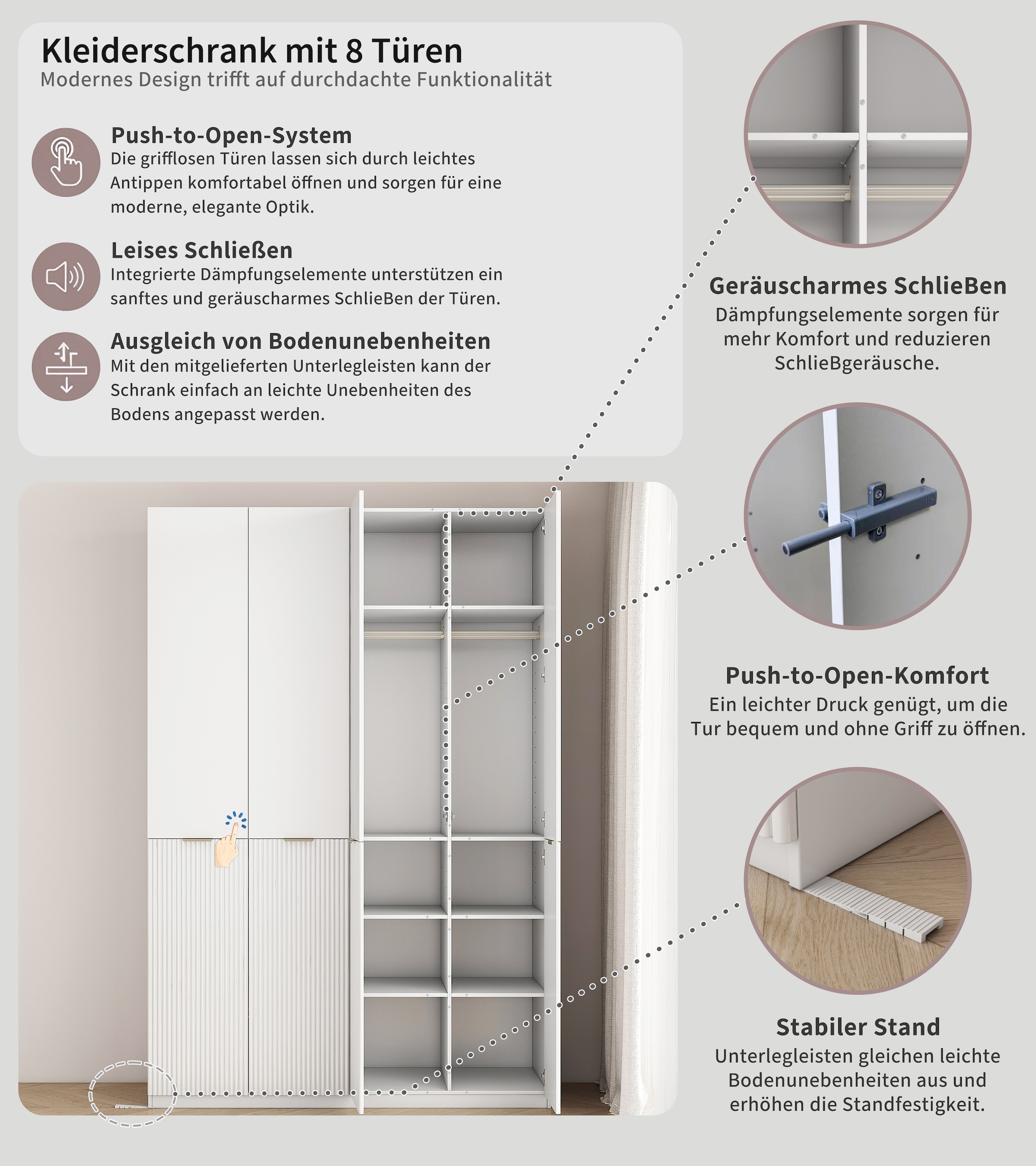 GOODproduct Kleiderschrank »Jorella Schlafzimmerschrank Garderobe mit Softclose« eleganter Schlafzimmerschrank Rillendesign Trend Breite 161cm