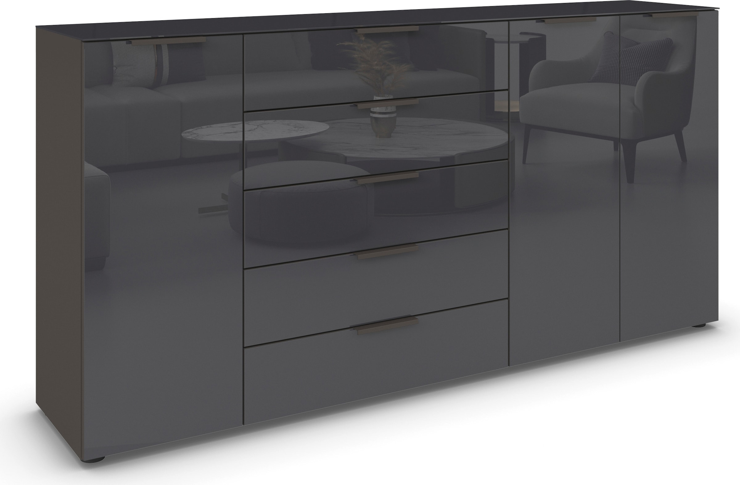rauch Kombikommode »Kommode Türkommode Sideboard Kombikommode FLIPP mit Glasfront« Breite 200 cm mit 4 Einlegeböden,  3-türig, 5 Schubladen, Soft-Close-Funktion, Oberboden und Front Glas