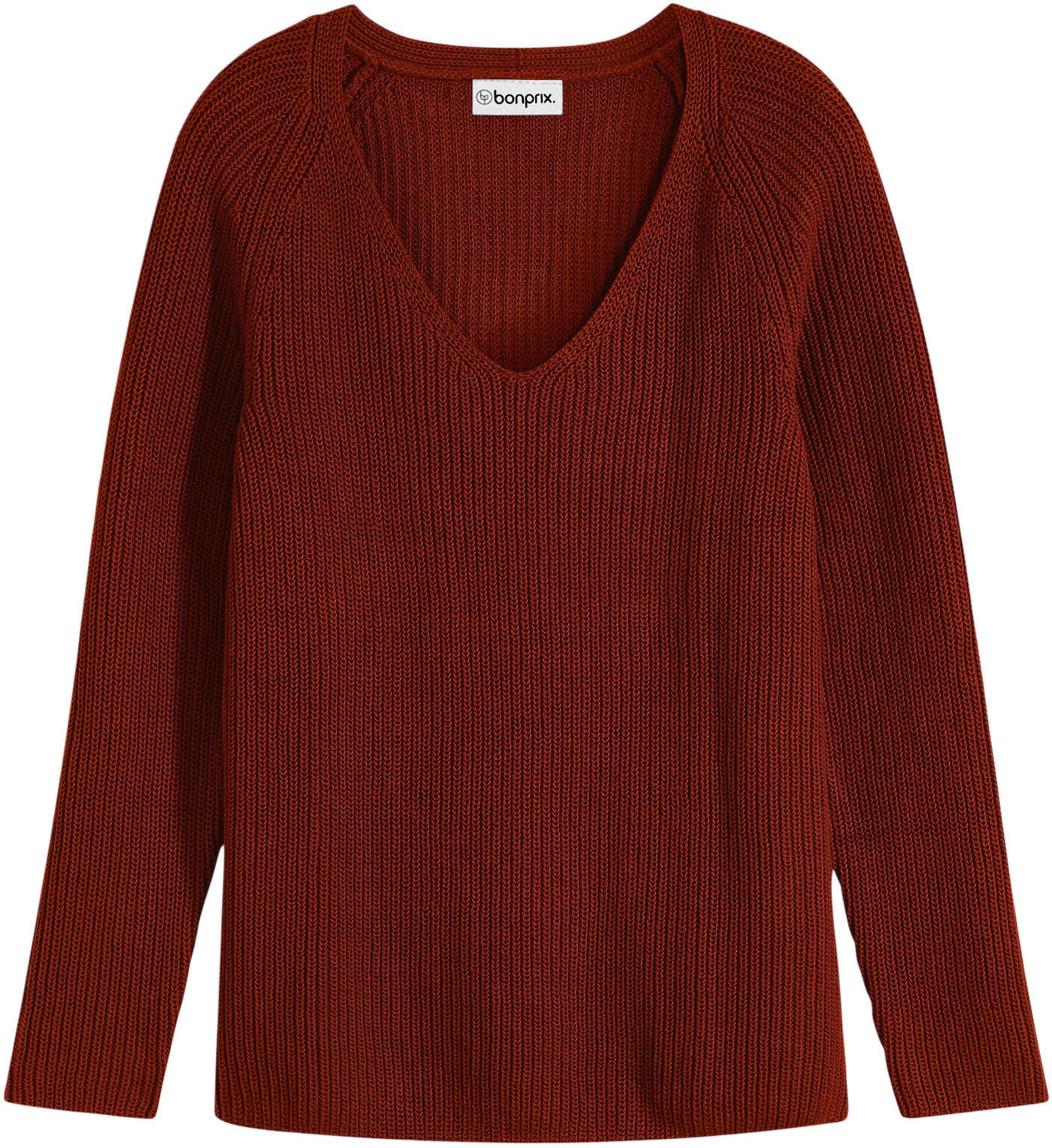 bonprix Strickpullover »Gerippter Pullover aus reiner Baumwolle« aus reiner Baumwolle, mit V-Ausschnitt, unifarben, lässige Passform