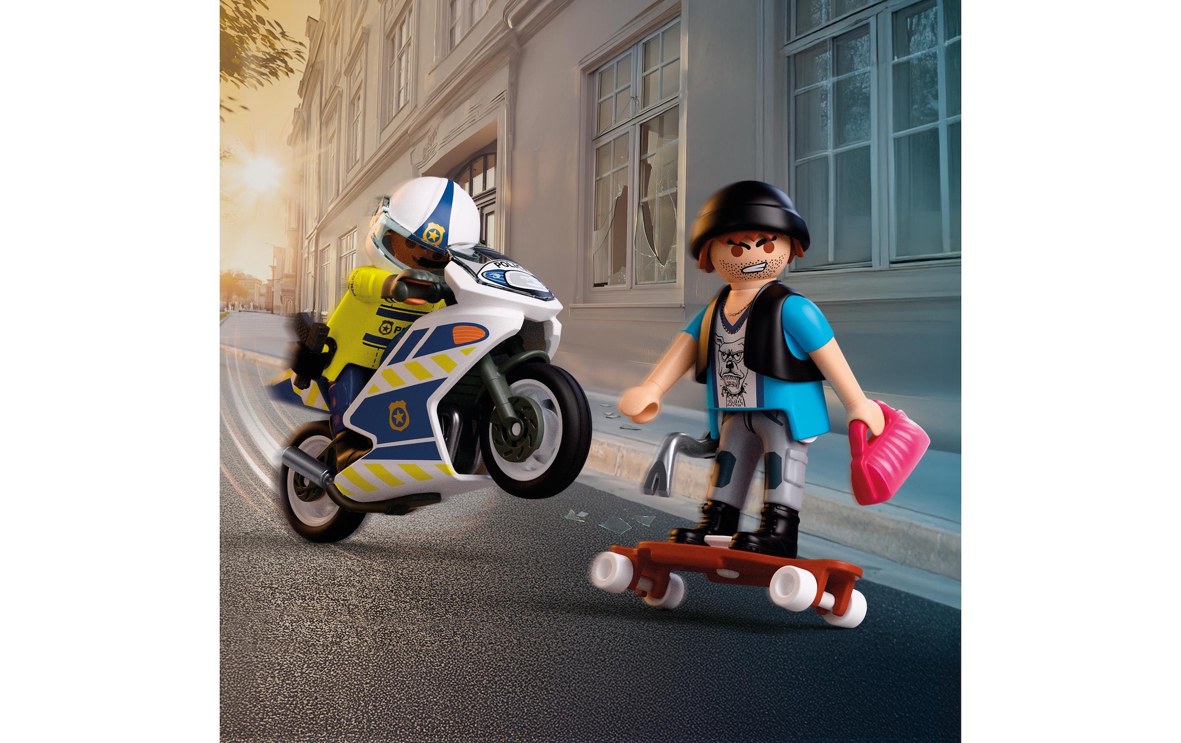 Playmobil® Konstruktions-Spielset »Verfolgungsjagd mit Motorrad (72079), City Action« Made in Europe