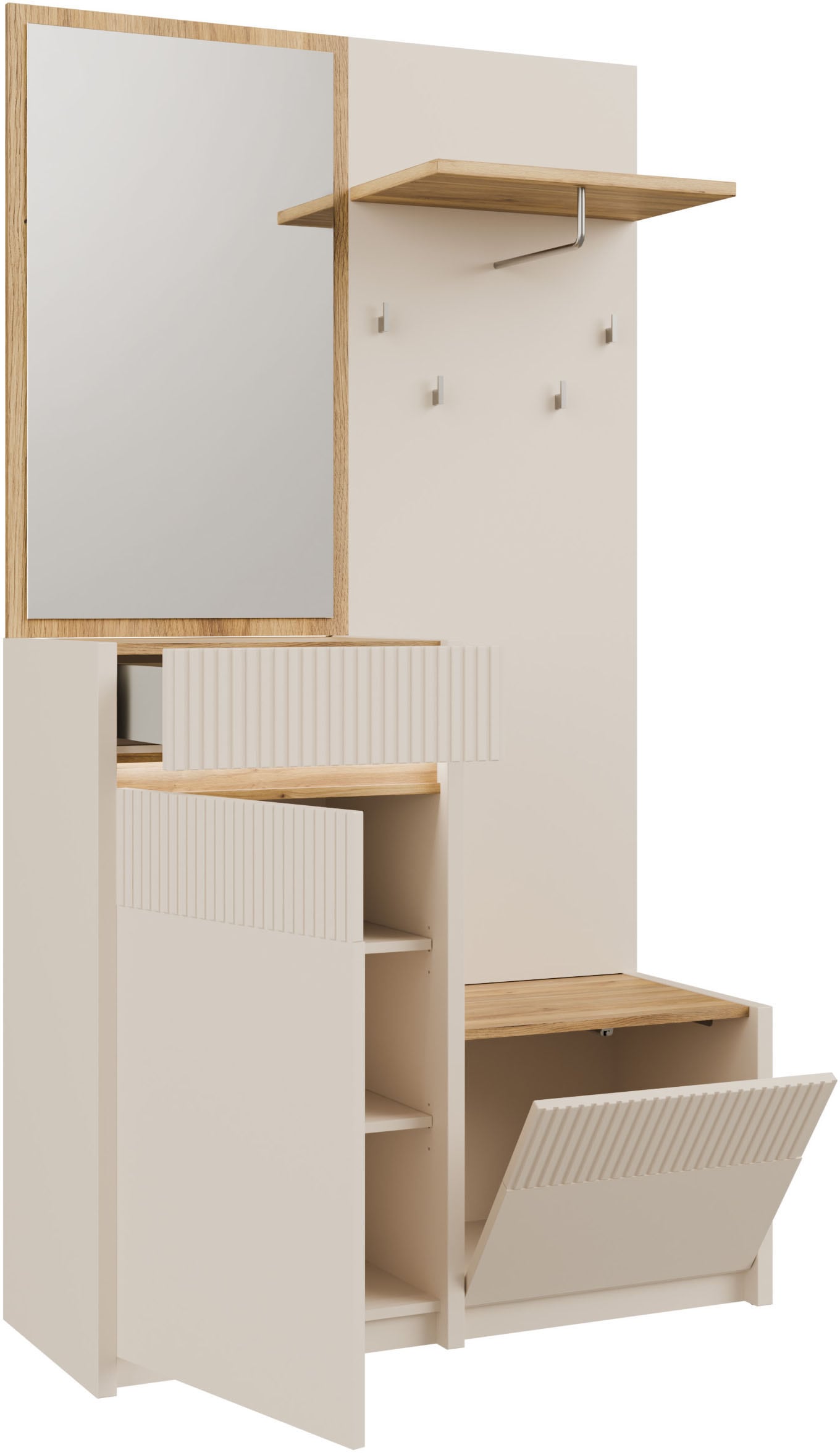 FORTE Vestiaire compact »Oak Squere Garderobe, 1 Türe, 1SK, 1 Klappe« L/H/P 108,4 /195,9/41,7 cm miroir, crochet, tringle à vêtements