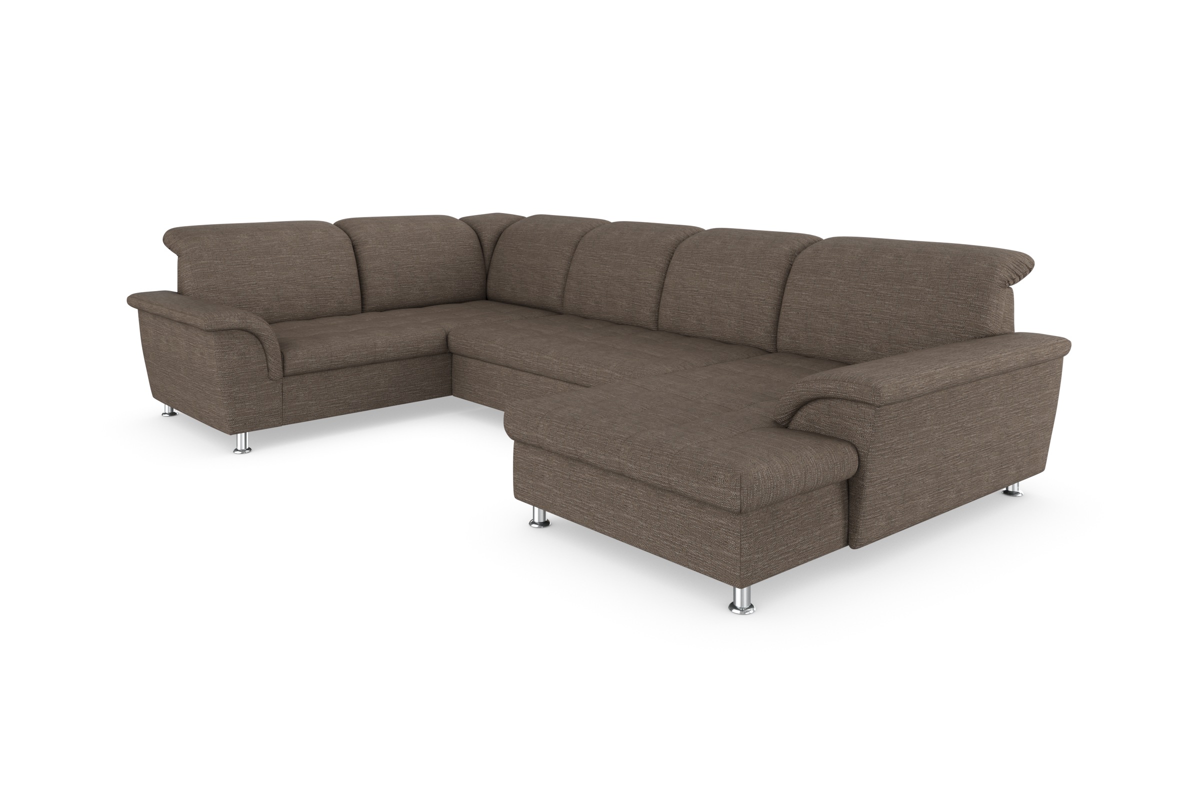 DOMO collection Wohnlandschaft »FRANZI 344x206x81 cm, elegant, komfortabel« U-Form, Recamiere rechts, beige-braun, B/T: 344/206 cm