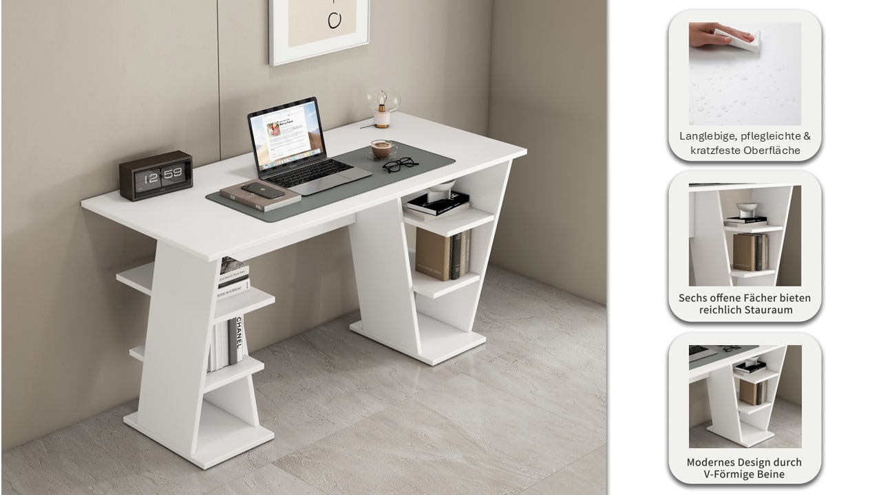 GOODproduct Schreibtisch »Ezzell« Set,  Regalschreibtisch mit Ablagen, modernes Design, Breite 137 cm