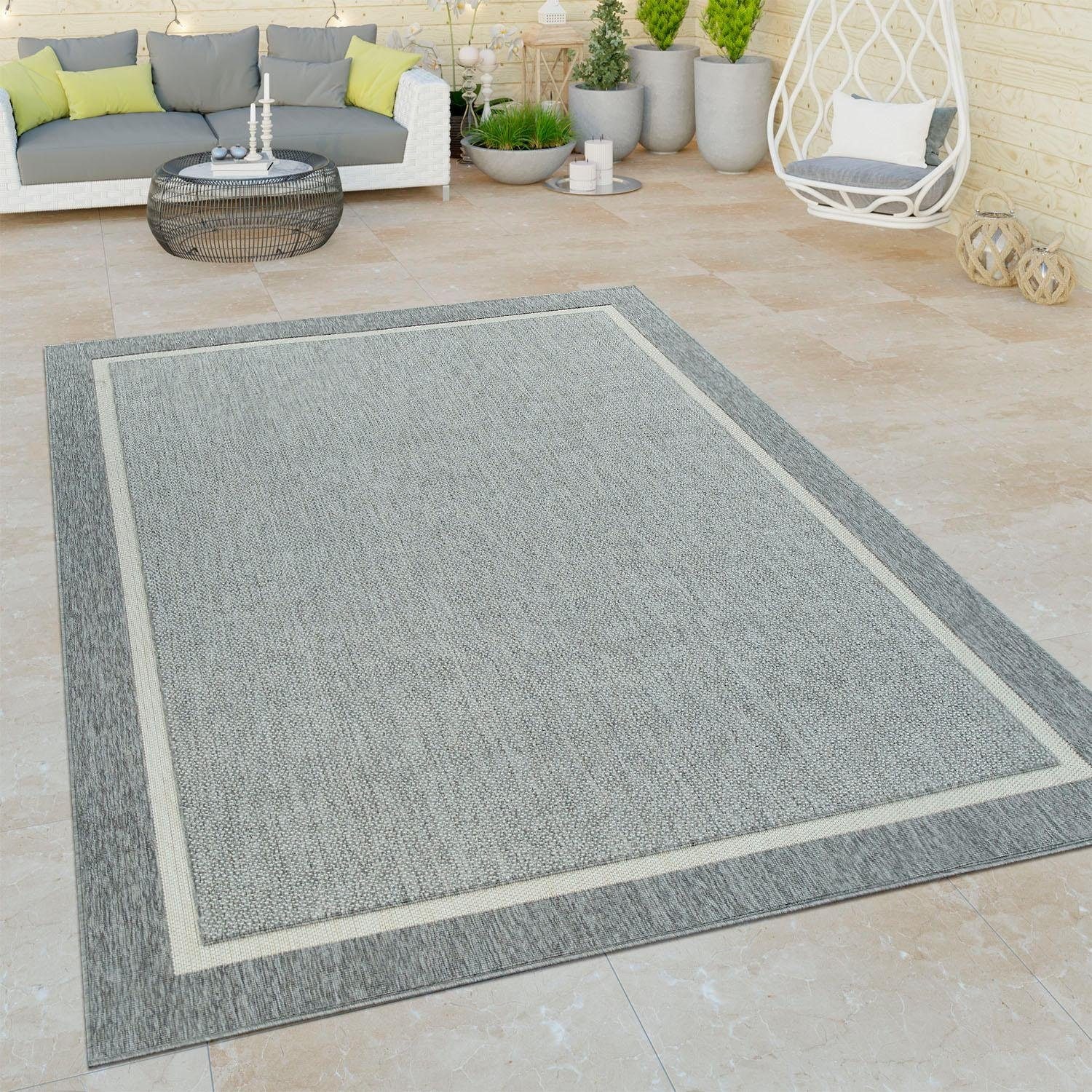 Paco Home Teppich »Brugge 225« rechteckig 4 mm Höhe Flachgewebe, mit Bordüre, In- und Outdoor geeignet, Wohnzimmer