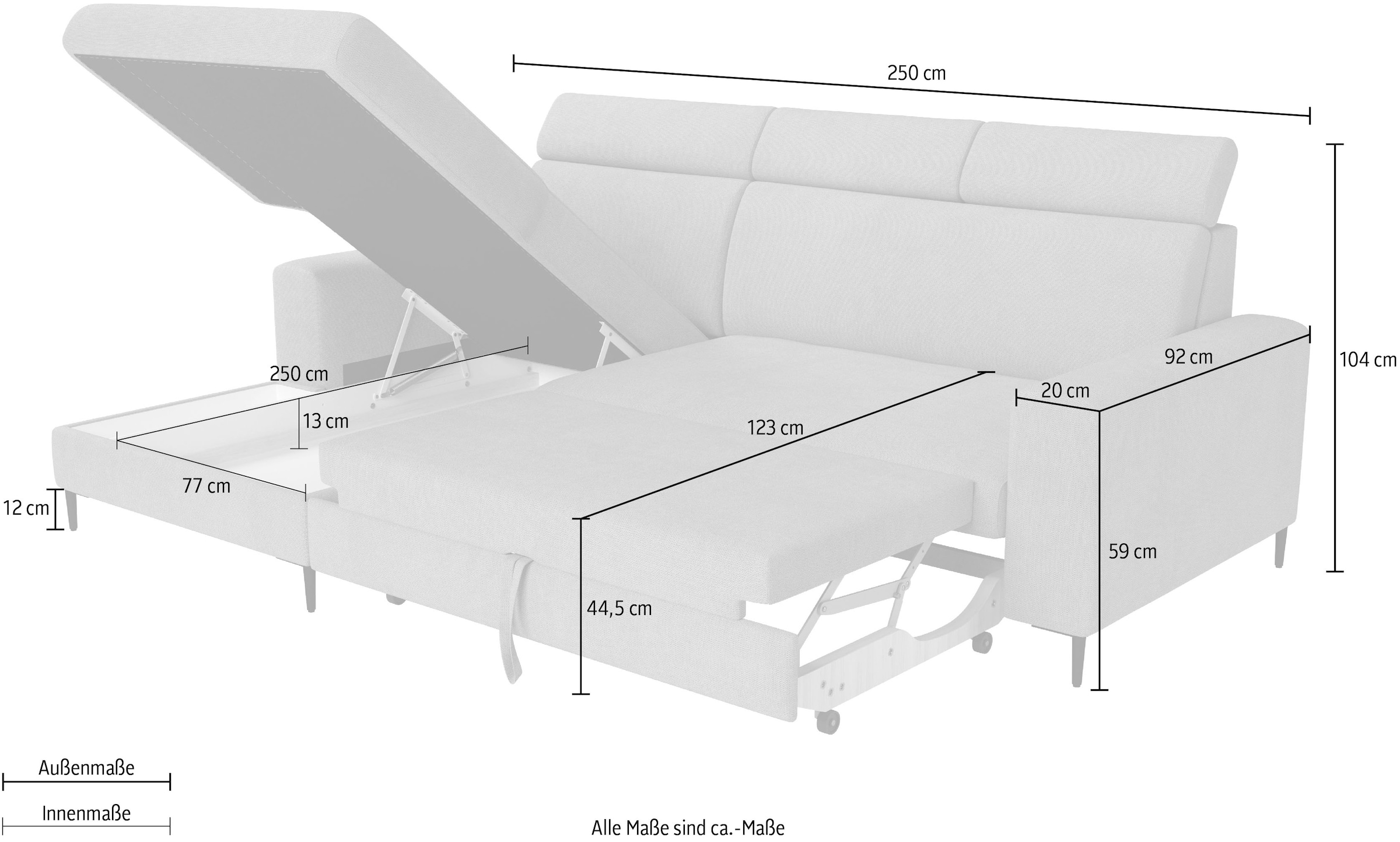 Trends by HG Canapé d'angle »Nizza, L-Form, B: 250cm« Schlaffunktion + Bettkasten
