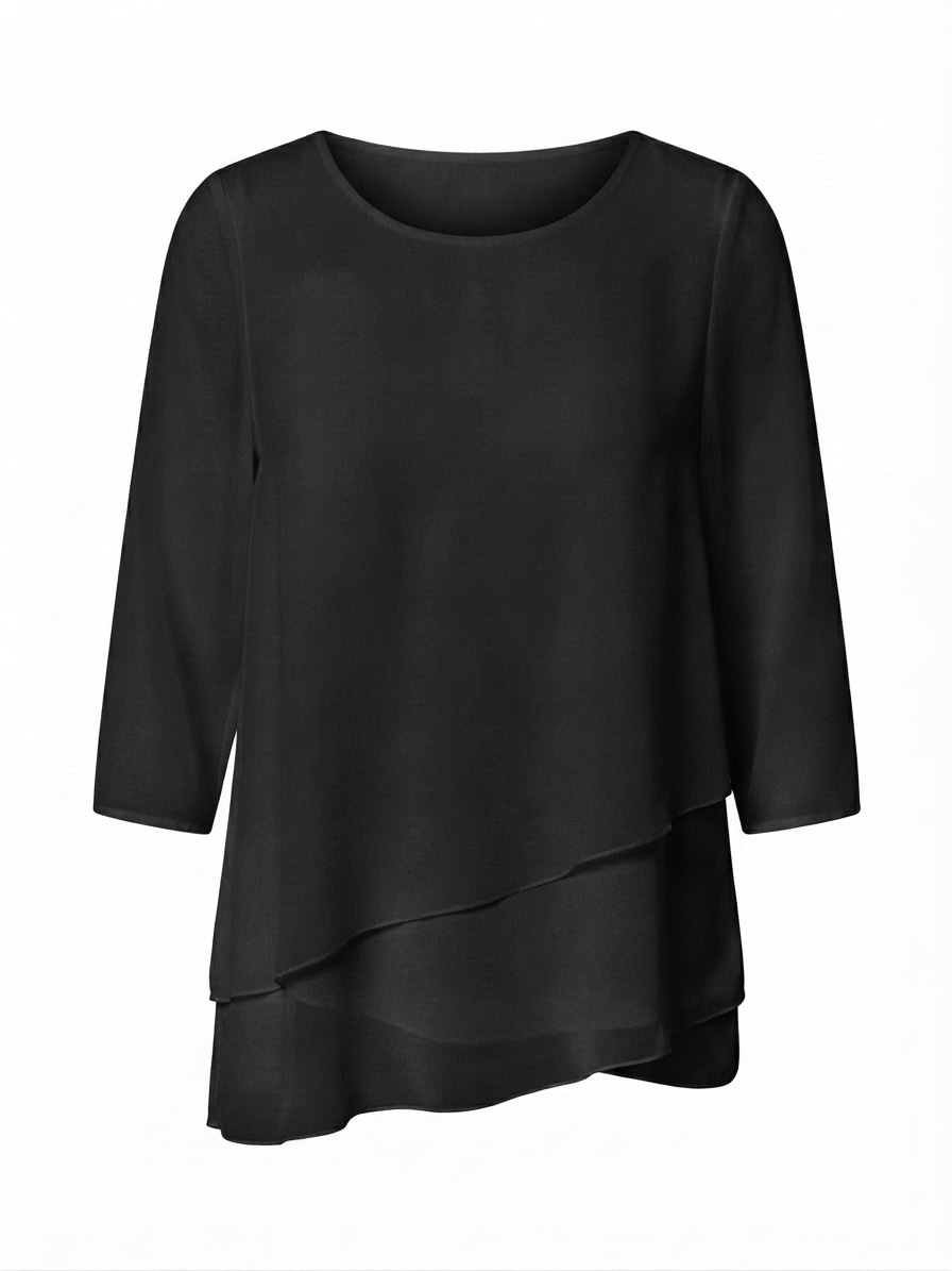 Seidel Moden Chemisier long manches 3/4 en style superposé / coupe asymétrique / FABRIQUÉ EN ALLEMAGNE