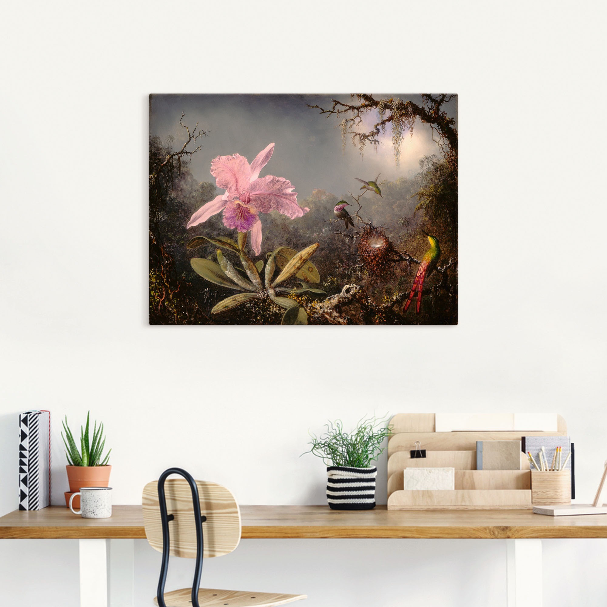 Artland Tableau sur toile »Cattleya Orchidee und drei Kolibris.« Images de fleurs 1 cuis tlg. tendu sur cadre en bois