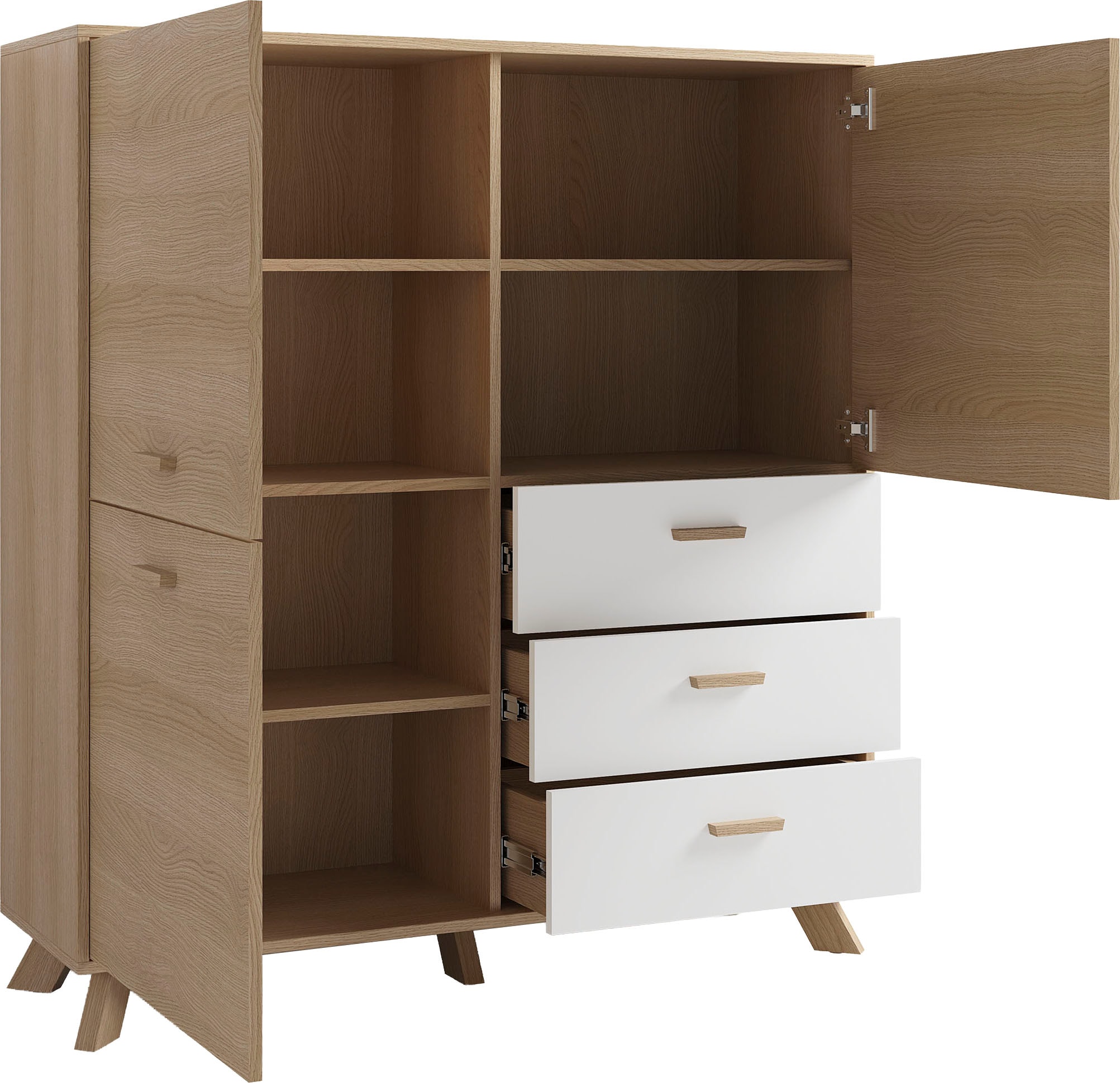 byLIVING Buffet haut »Bastian« 1 cuis tlg. mit massiven Holzfüssen und Griffen, natürlicher Eichenlook, 120cm
