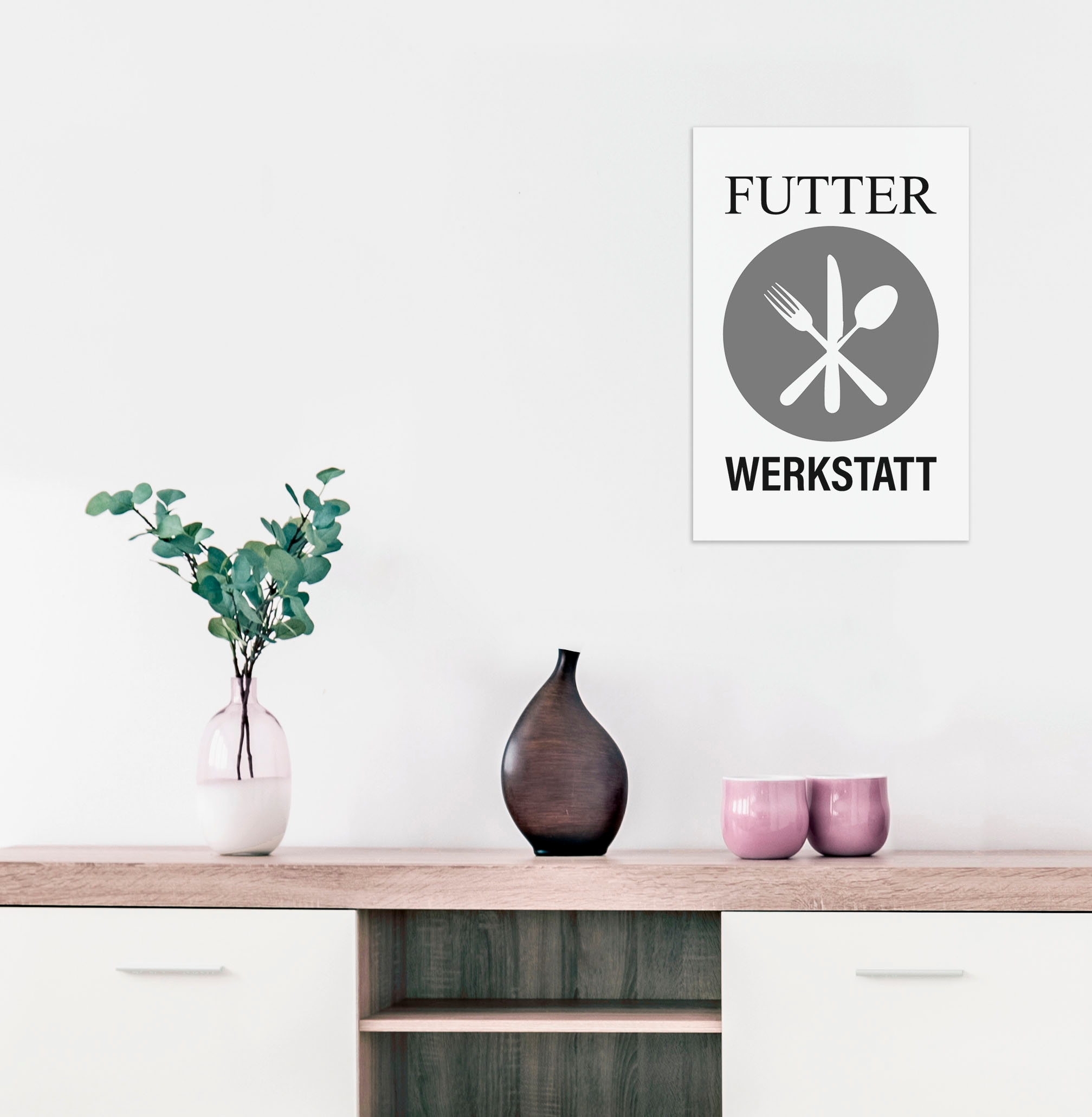 queence Objet de décoration murale »FUTTER WERKSTATT« Stahlschild, Blechschild, Spruch, Witzig, Wanddeko, retro, 20x30cm