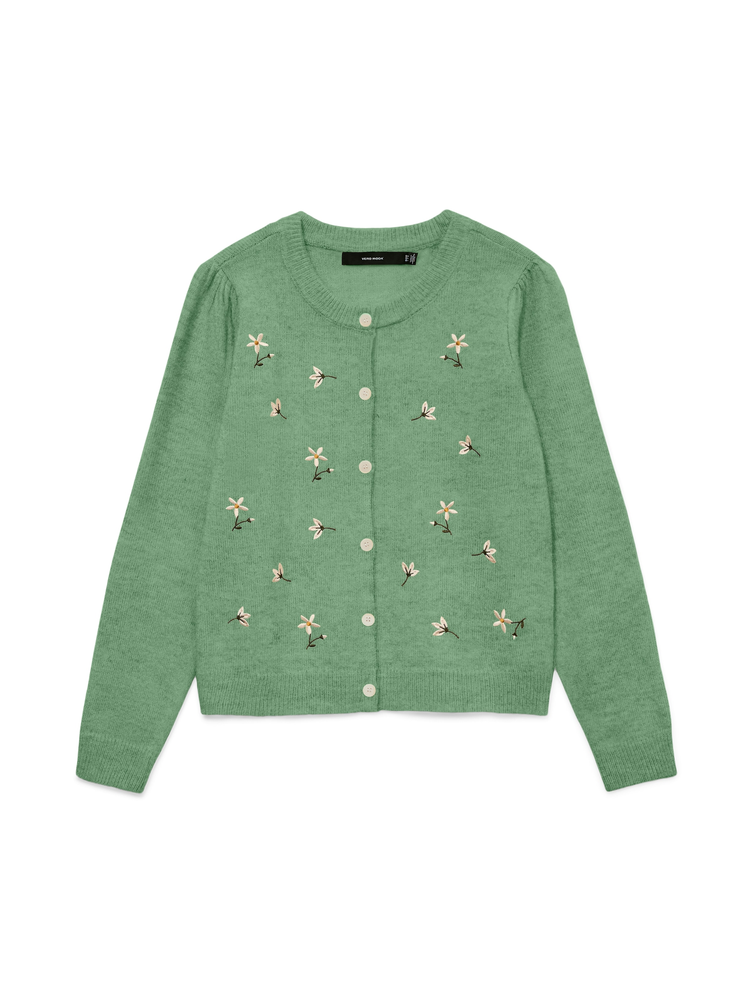 Vero Moda Veste en tricot »VMFIORELLA EMB LS O-NECK SHORT CARD BOO« mit Blumenstickerei