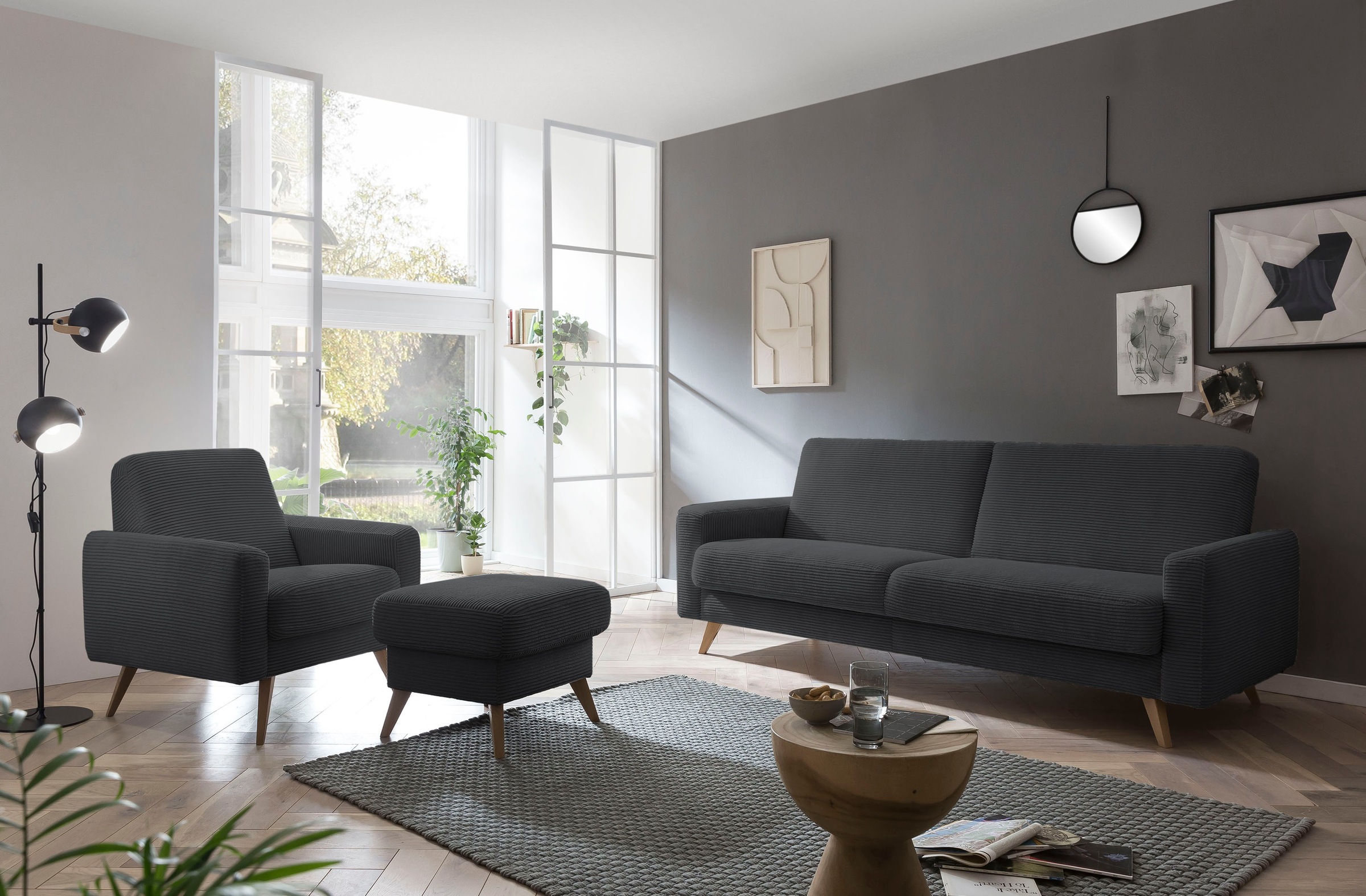 exxpo - sofa fashion 3-places »Samso, elegant und bequem, aktueller Cord Bezug, Kippcouch« hochwertige Verarbeitung, Schlafsofa inkl. Bettfunktion und Bettkasten