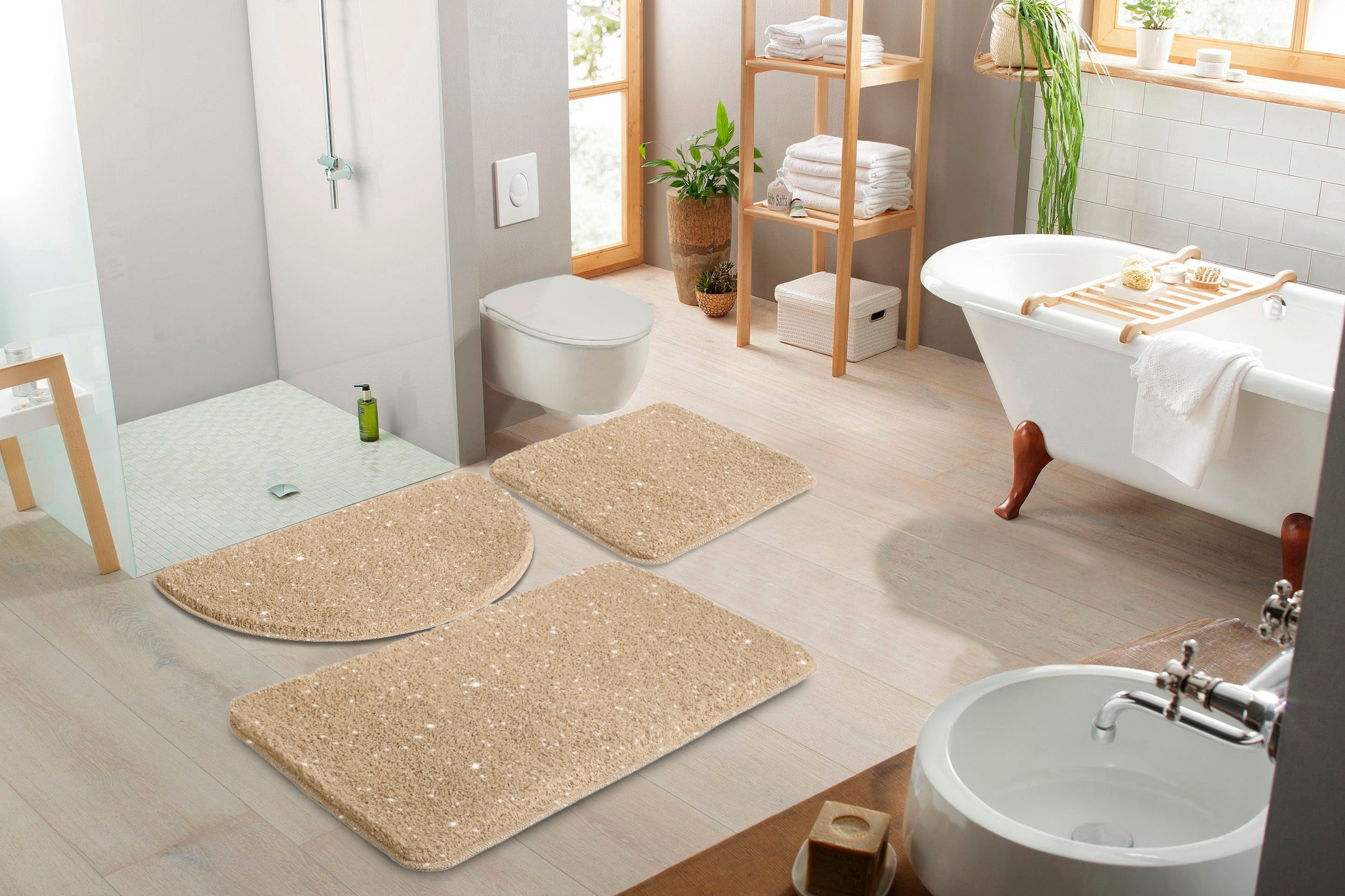 my home Tapis de bain »Glitzer, Badvorleger, Badezimmer Teppich« Höhe 30 mm Badteppich, Akzente durch Glitzer-Garn