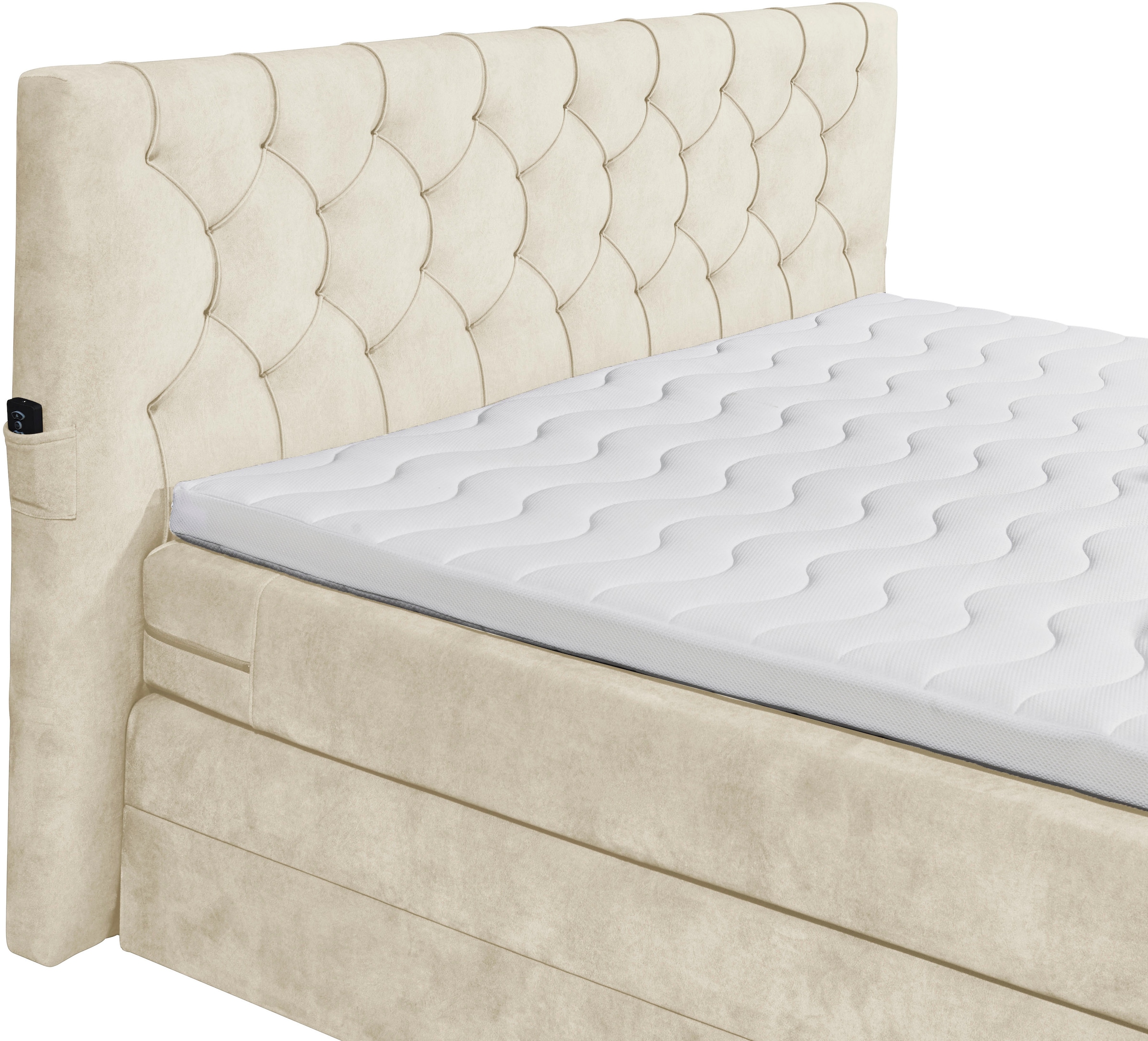 ED EXCITING DESIGN Lit boxspring »Springdale« avec coffre de lit, support TV motorisé, matelas duo (H3/H4)