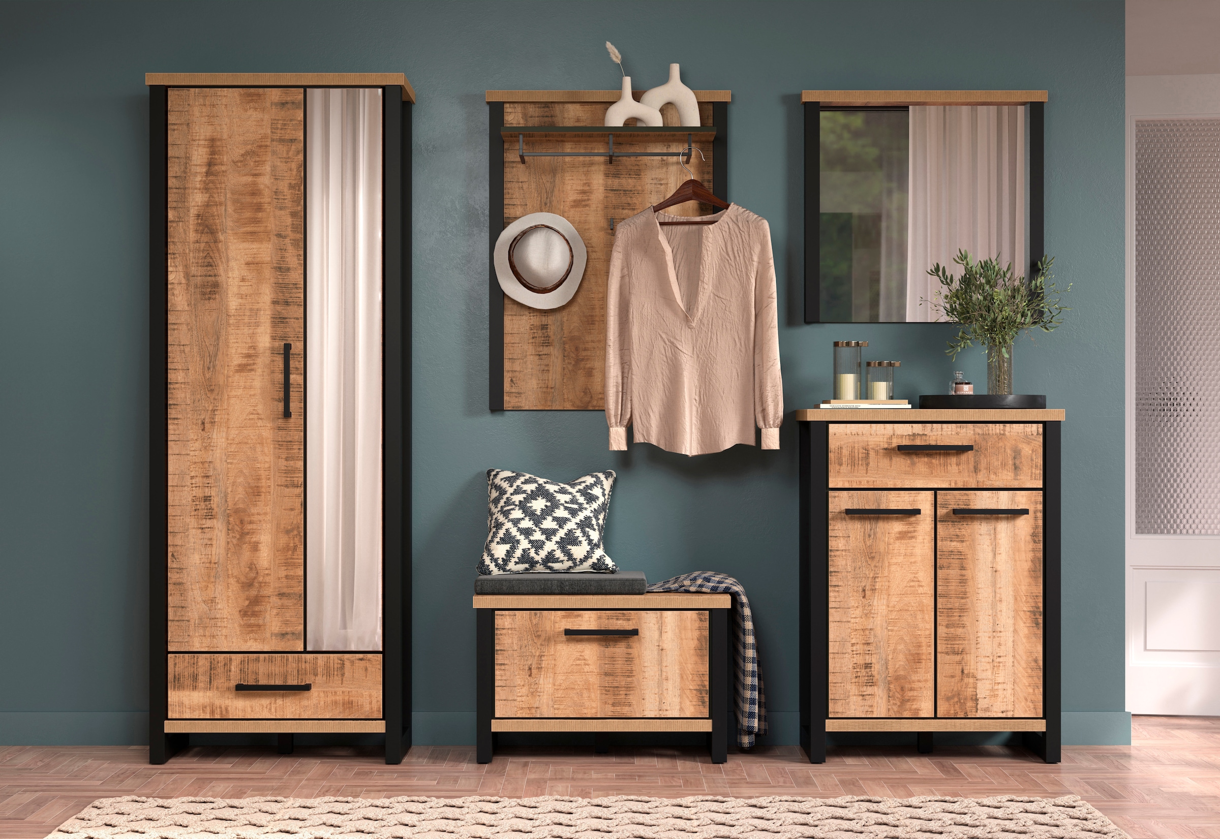 Home affaire Panneau de vestiaire »Elda« 1 cuis tlg. Wandpaneel mit Ablage, 1 Kleiderstange, 3 Haken – (B/T/H) 73/27/95 cm