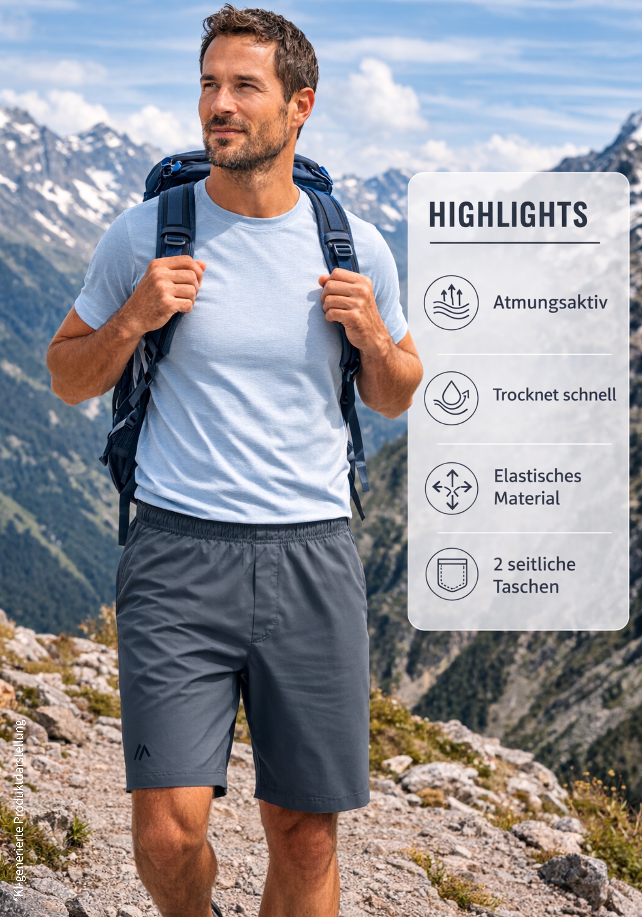 Maier Sports Pantalon de plein air »Fort Shorts M«  kurze Hose Herren, luftige Wanderhose, leichte Outdoorhose, Reg Fit