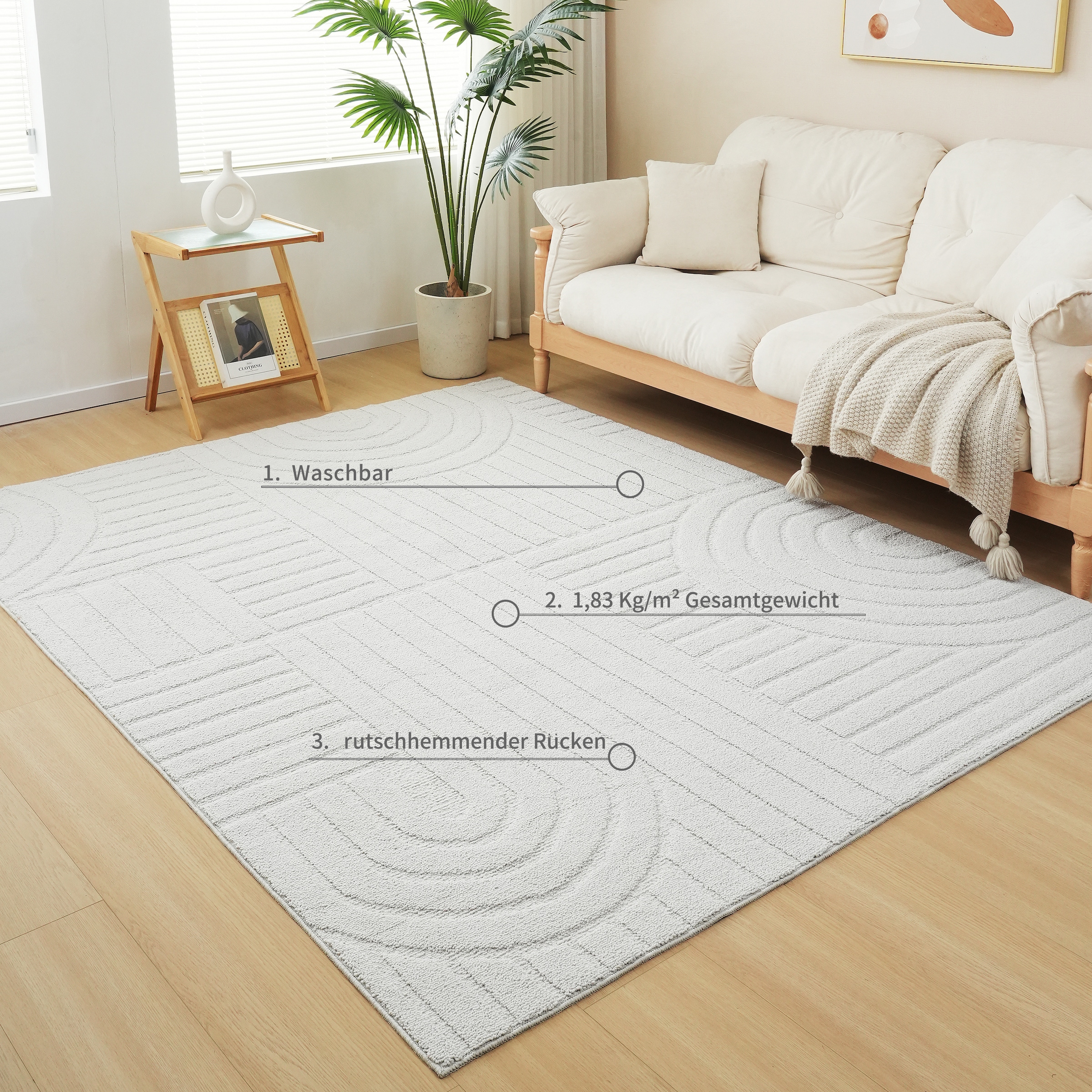 GOODproduct Tapis »Neele, Boho-Design, Hoch-Tief, waschbar« Rectangulaire 12 mm Höhe effet 3D, scandinave, tapis design, salon, chambre