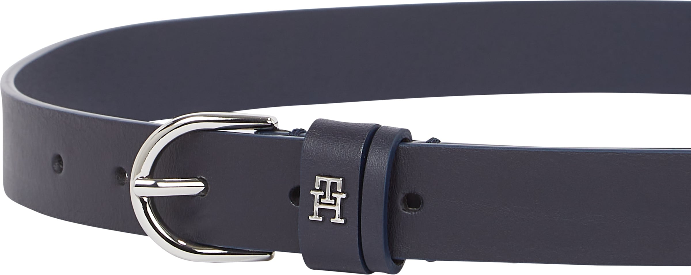 Tommy Hilfiger Ceinture en cuir »ESSENTIAL EFFORTLESS 2.5 cm breit SILVER« Boucle ardillon simple, emblème en métal