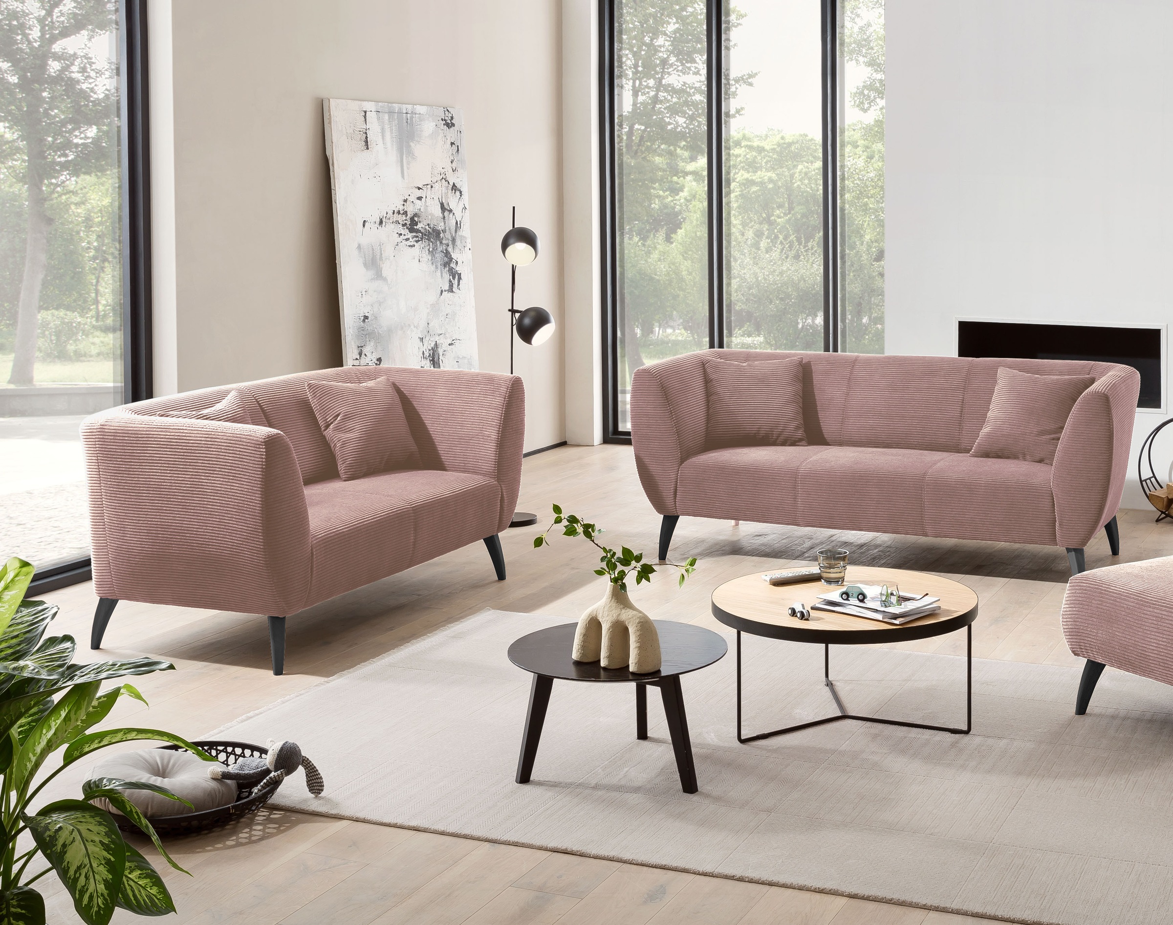 Home affaire Ensemble rembourré »Lazio modern und bequem, schmale Armlehnen, tolle Detailverarbeitung« Ensemble, 3-Sitzer und 2-Sitzer, 2 cuis tlg. zwei verschiedene Fussfarben wählbar
