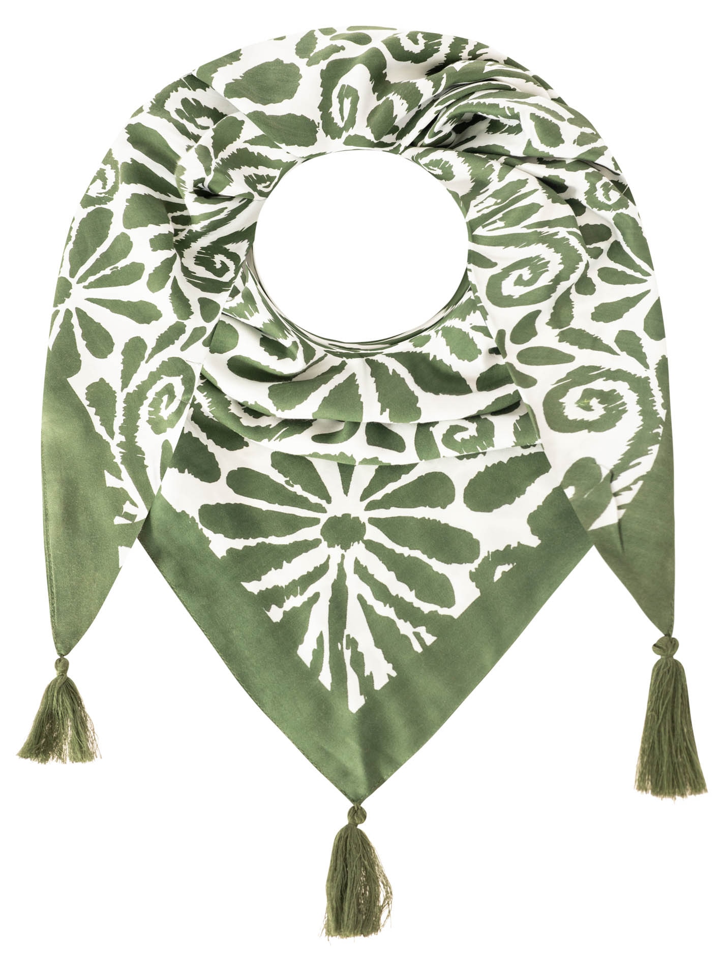 Zwillingsherz Foulard triangulaire »"Flower Fun"« motif floral fantaisiste, pompons, surface brillante