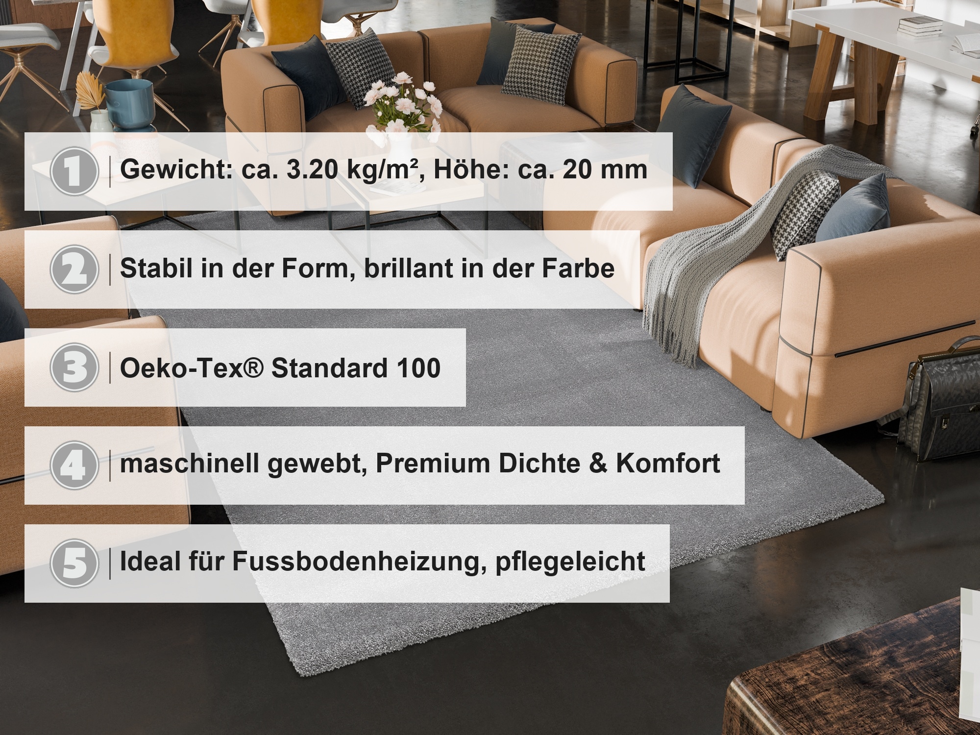 OCI DIE TEPPICHMARKE Tapis »KOMFORT , auch als Läufer und in Rund« Rectangulaire 20 mm Höhe Uni - poils longs, shaggy, tissé à la machine, robuste