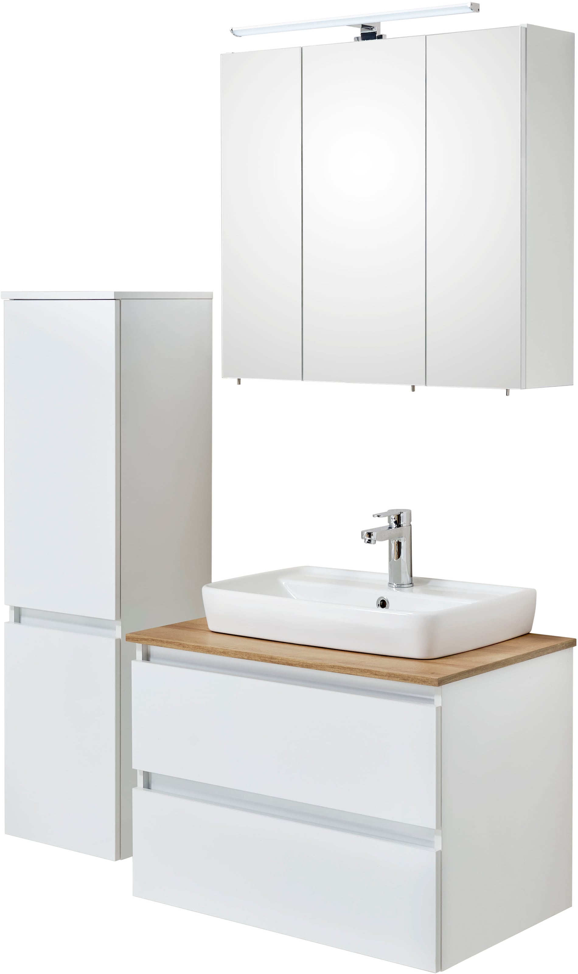 Saphir Ensemble de meubles de salle de bain »Quickset 360 3-teilig, Keramik-Aufsatzbecken mit LED-Spiegelschrank« 5 cuis tlg.