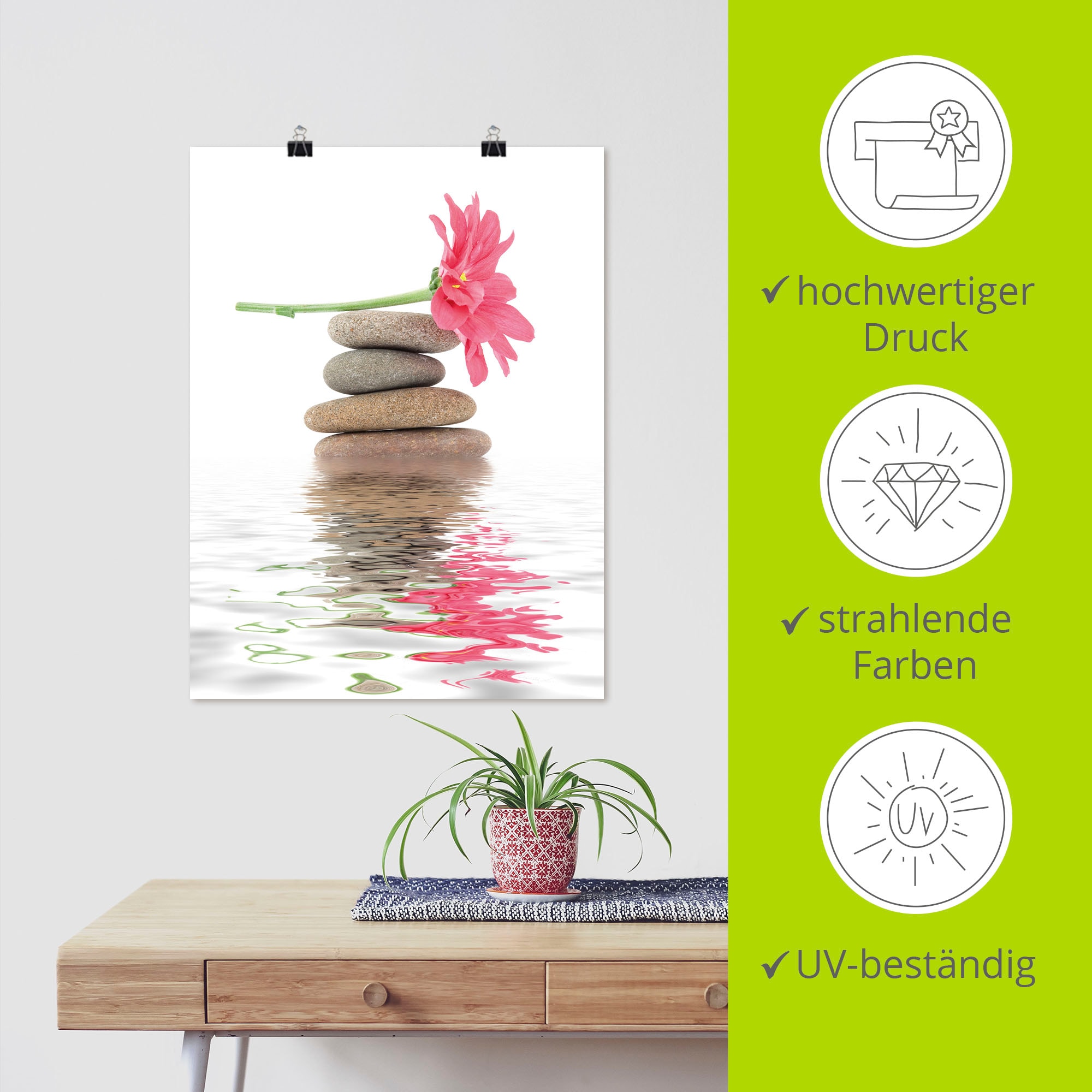 Artland Wandbild »Zen Spa Steine mit Blumen I« Zen 1 Stk. tlg. als Leinwandbild, Poster in verschied. Grössen