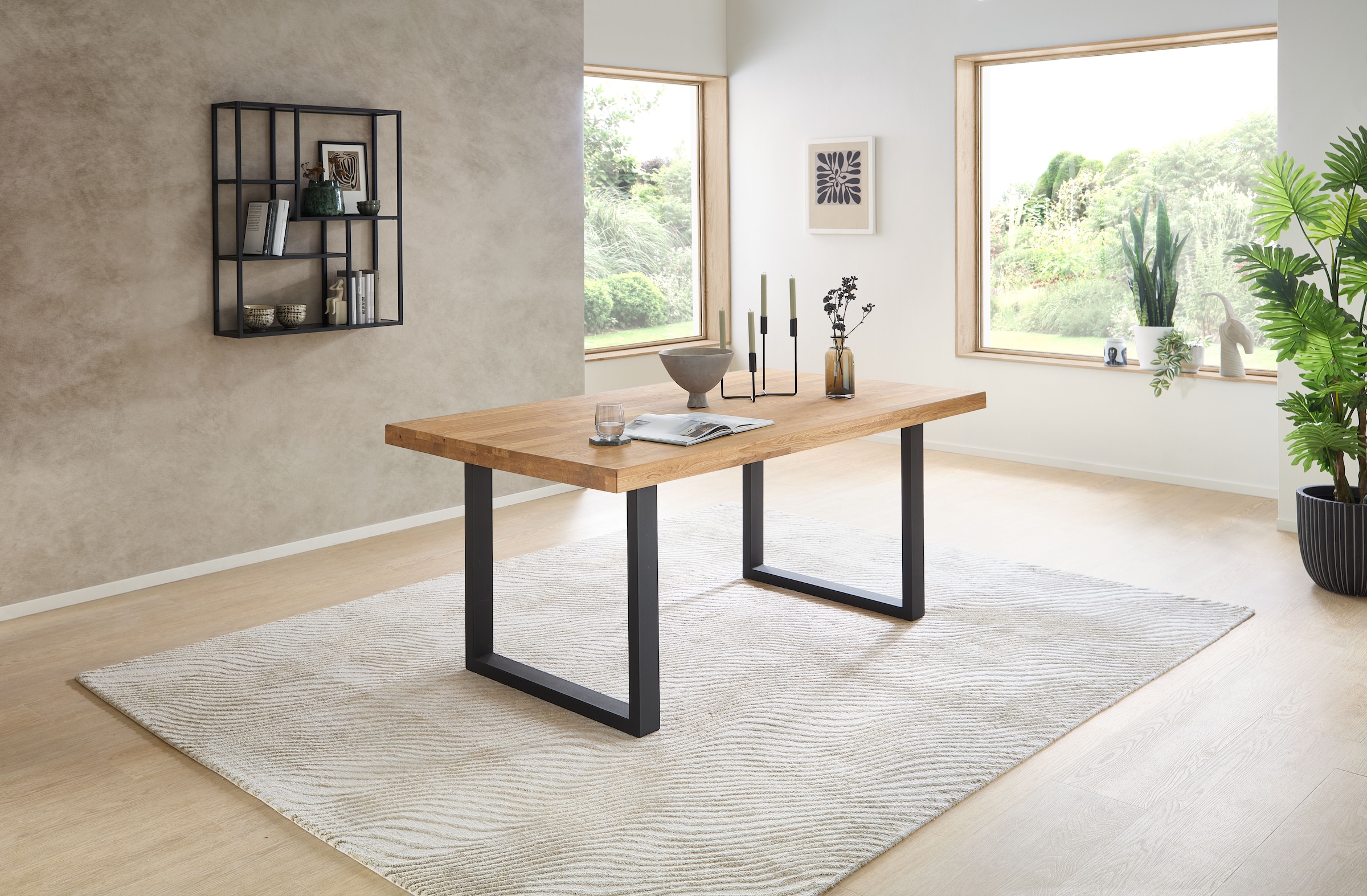 Stolkom Esstisch »Chris Esszimmertisch Eiche Massivholz, BxHxT 110x47x70 cm« Gerade Kante, Industrial Style Eiche Massivholz