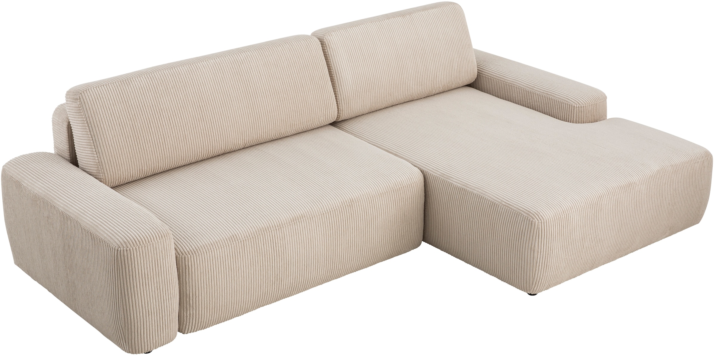 Home affaire Canapé d'angle »TORGE (264cm), Schlafsofa in Cord, Samtvelours o Struktur fein, L-Form« fonction couchage, coffre-lit, surface de couchage : 125/210 cm